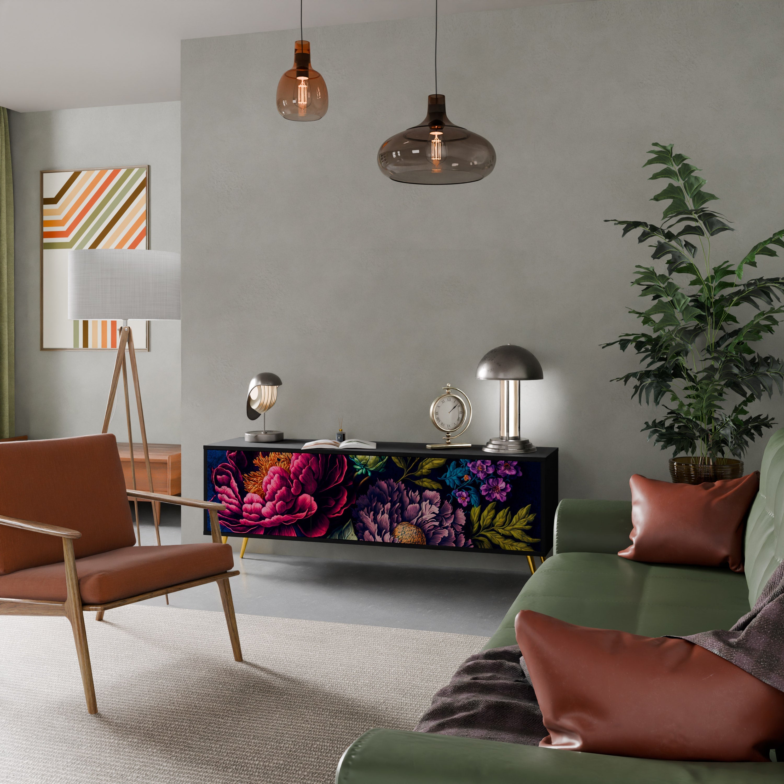 BLOOMING ELEGANCE 3-türiger TV-Ständer in Schwarz