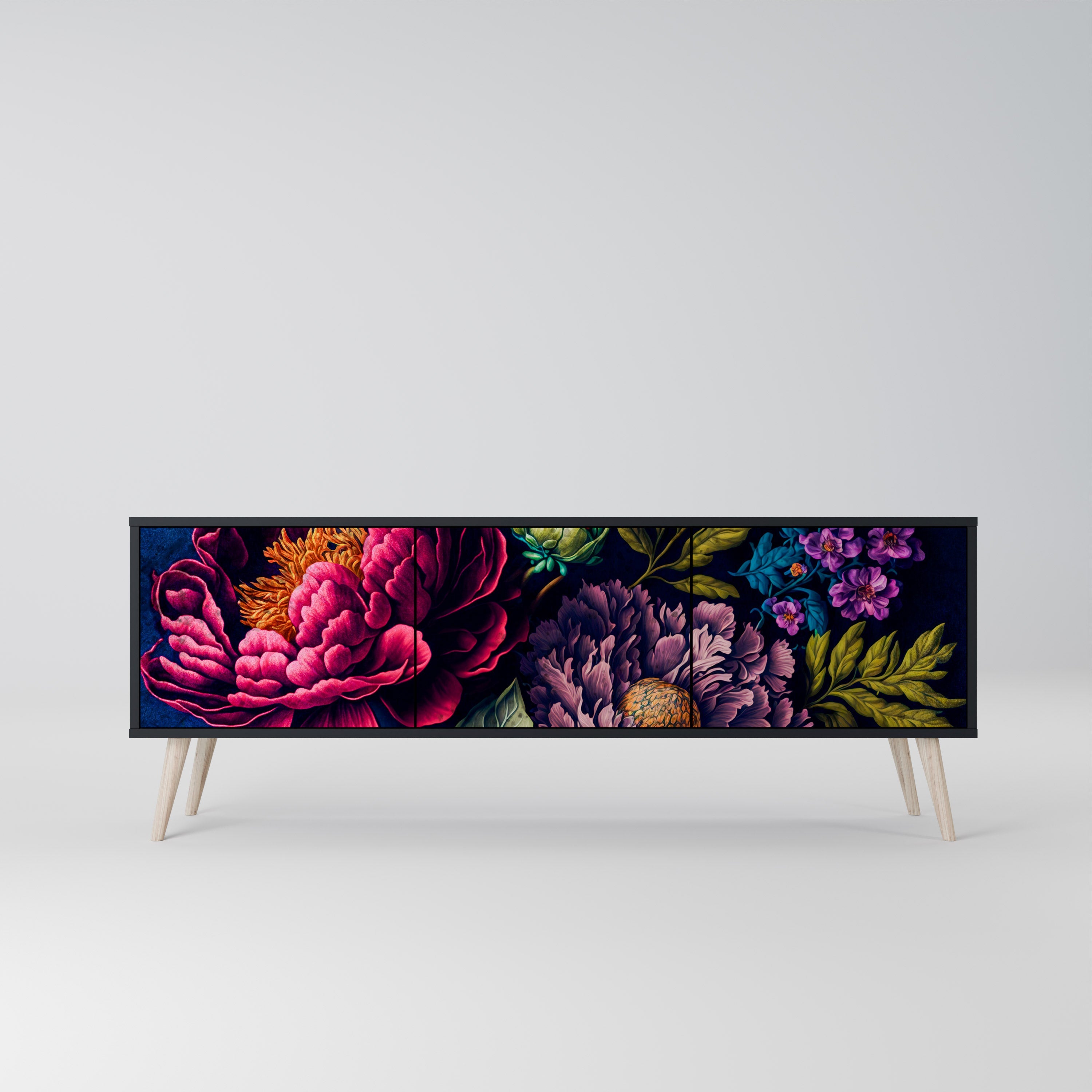 BLOOMING ELEGANCE 3-türiger TV-Ständer in Schwarz