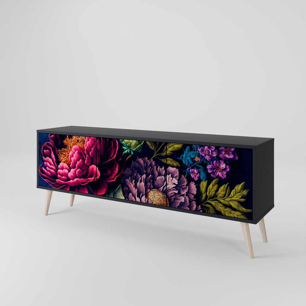 BLOOMING ELEGANCE 3-türiger TV-Ständer in Schwarz