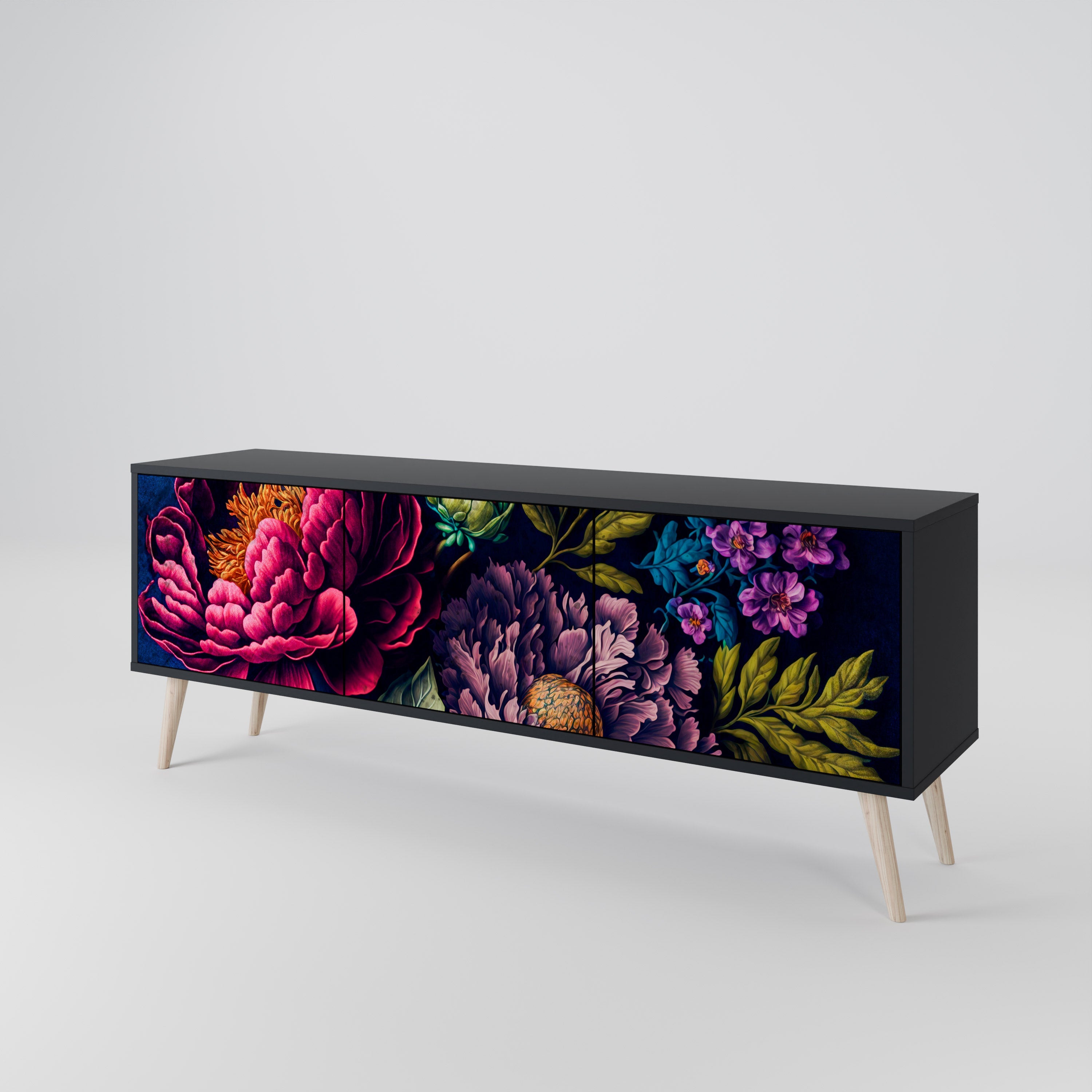 BLOOMING ELEGANCE 3-türiger TV-Ständer in Schwarz