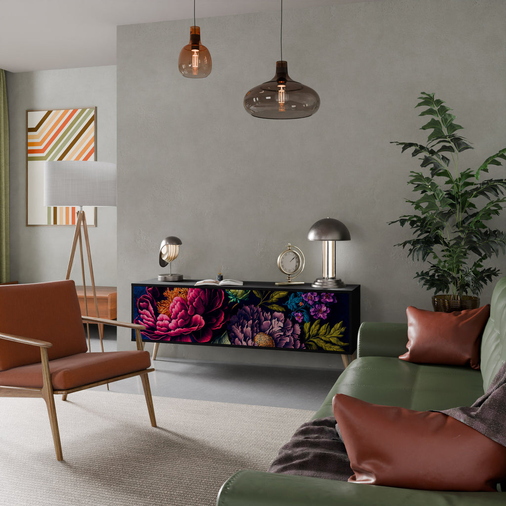 BLOOMING ELEGANCE 3-türiger TV-Ständer in Schwarz