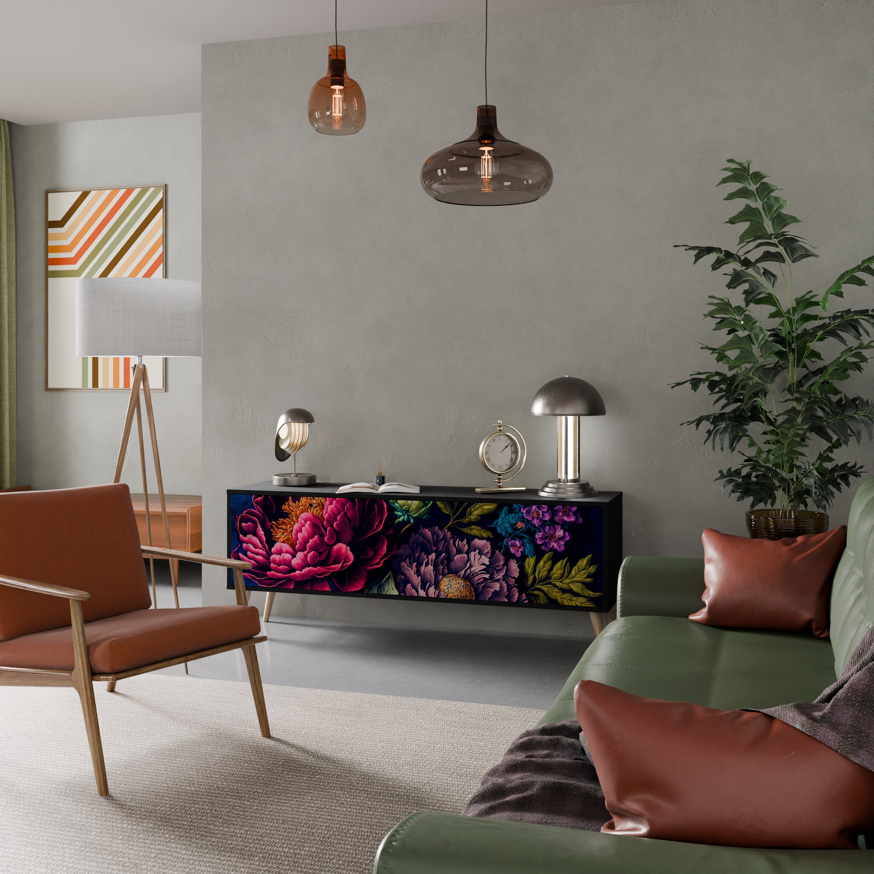 BLOOMING ELEGANCE 3-türiger TV-Ständer in Schwarz