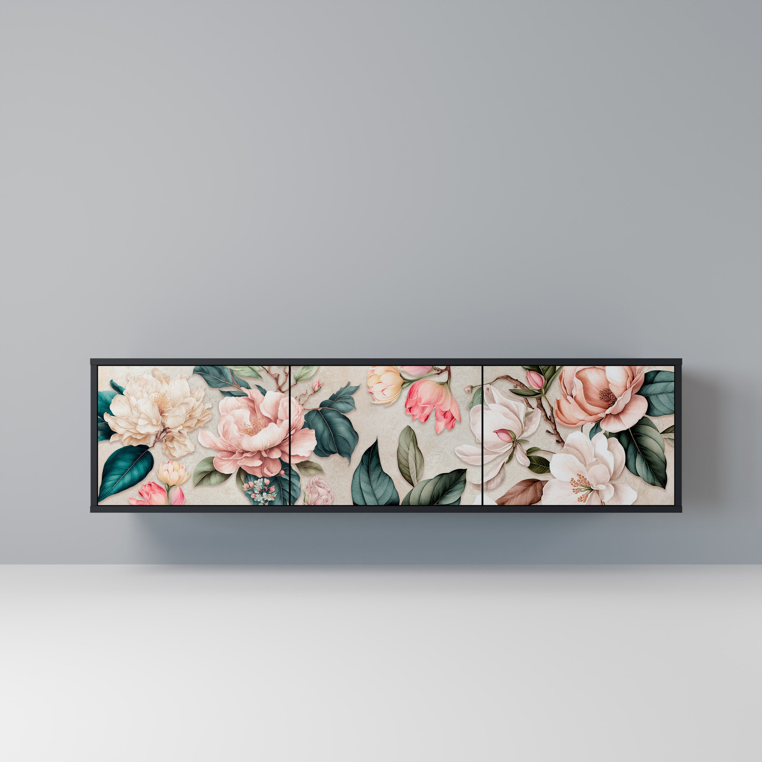 FLORAL GRACE 3-türiger TV-Ständer in Schwarz