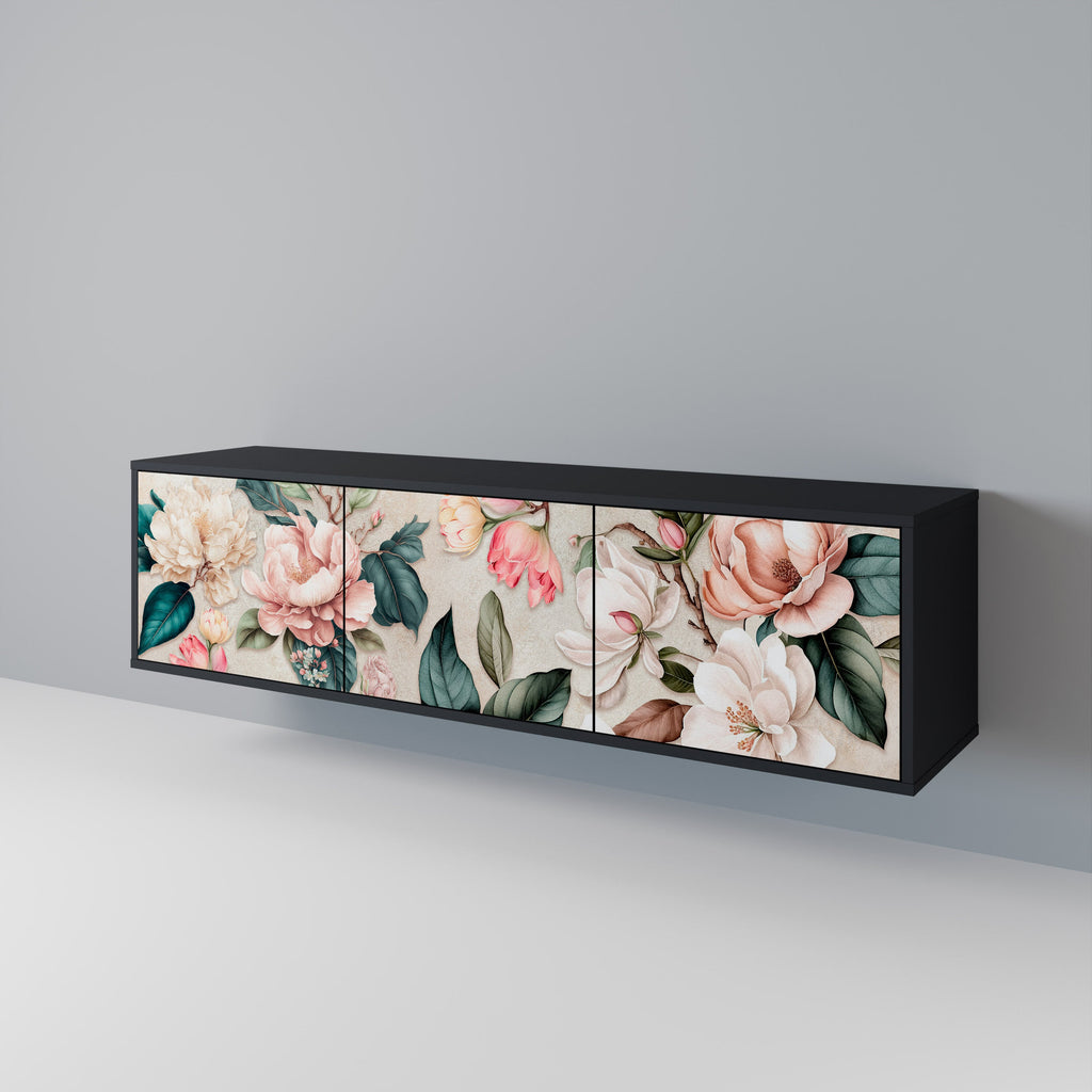 FLORAL GRACE 3-türiger TV-Ständer in Schwarz