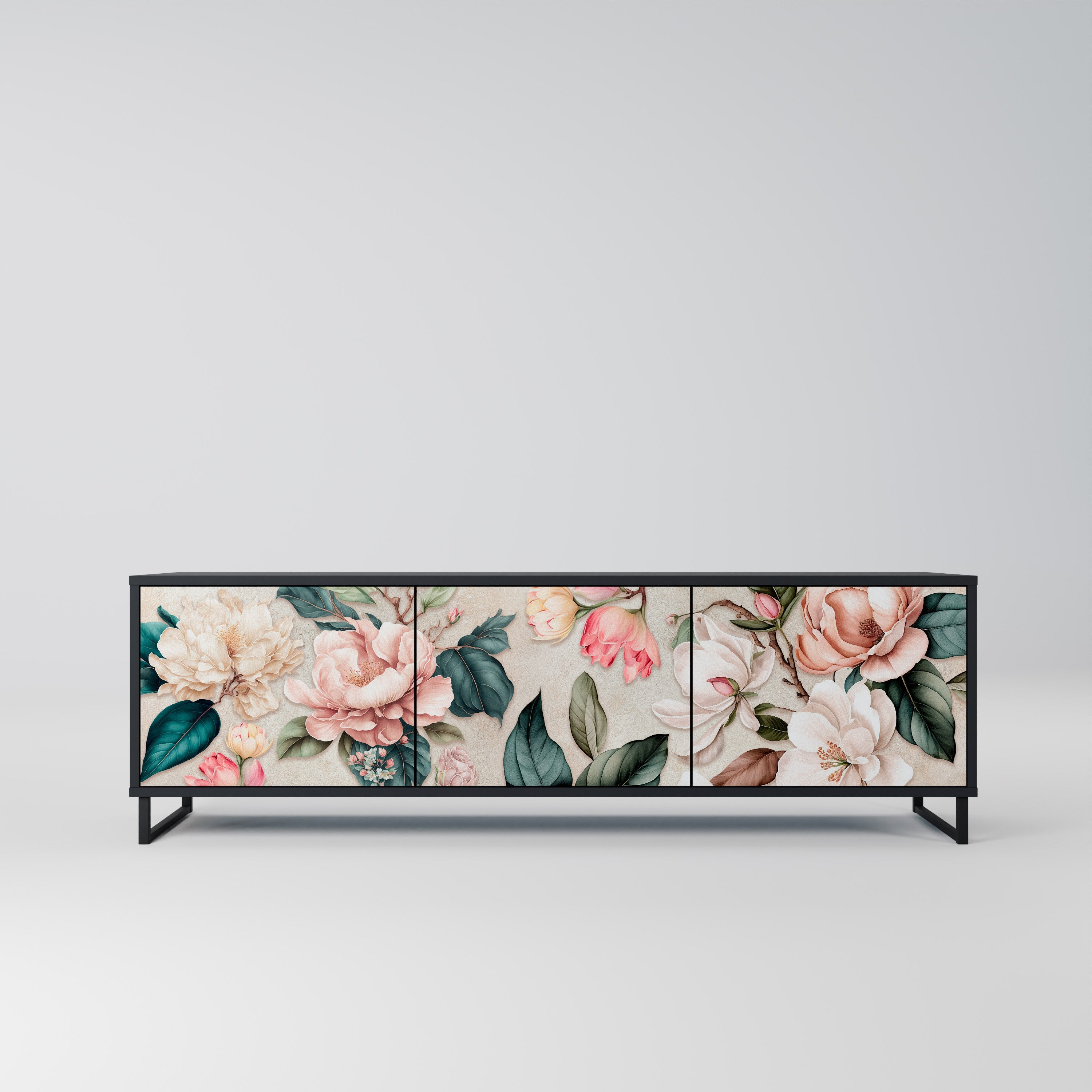 FLORAL GRACE 3-türiger TV-Ständer in Schwarz