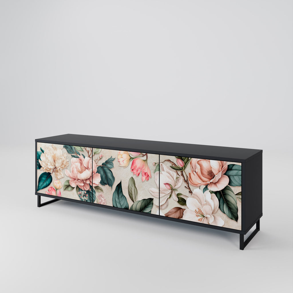 FLORAL GRACE 3-türiger TV-Ständer in Schwarz
