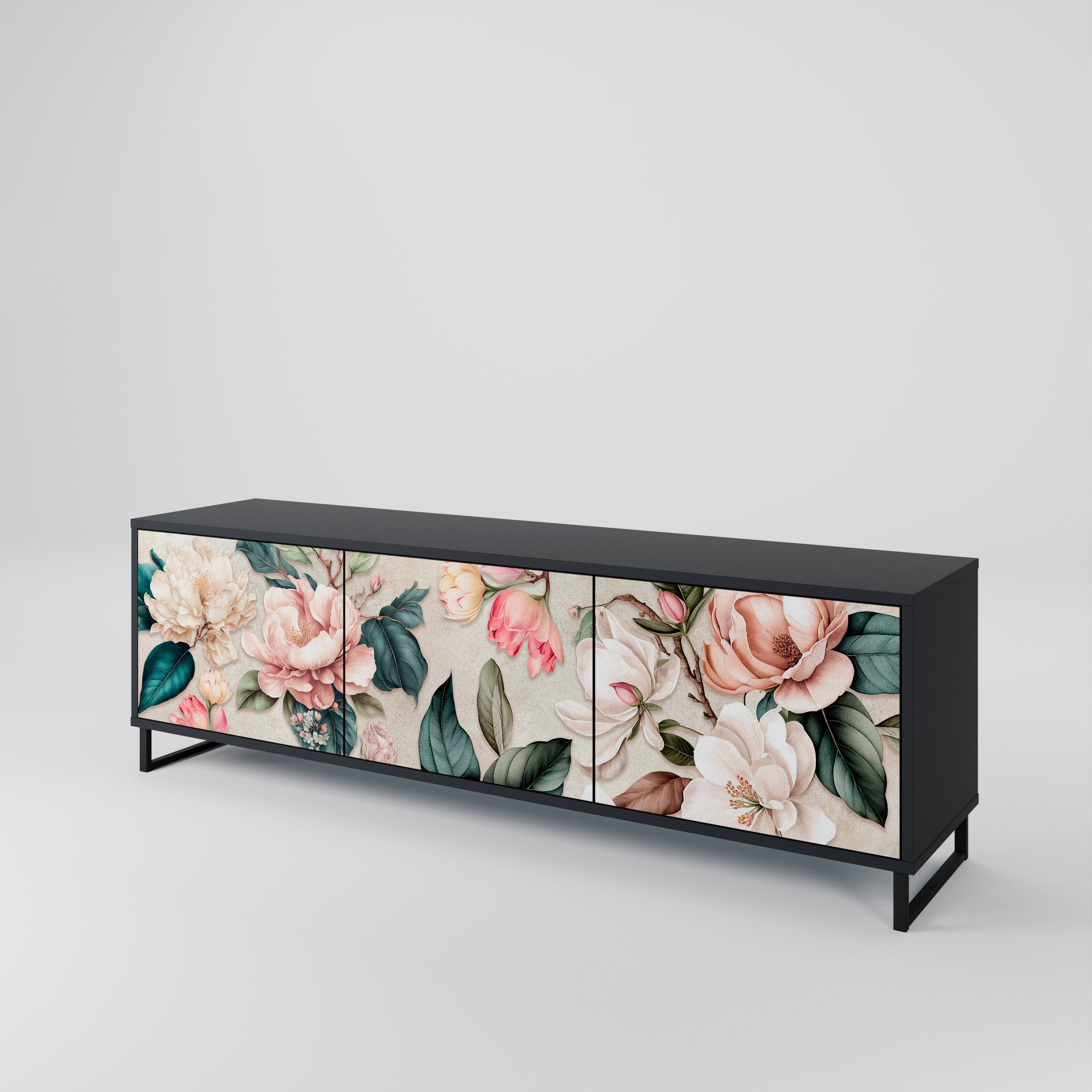 FLORAL GRACE 3-türiger TV-Ständer in Schwarz