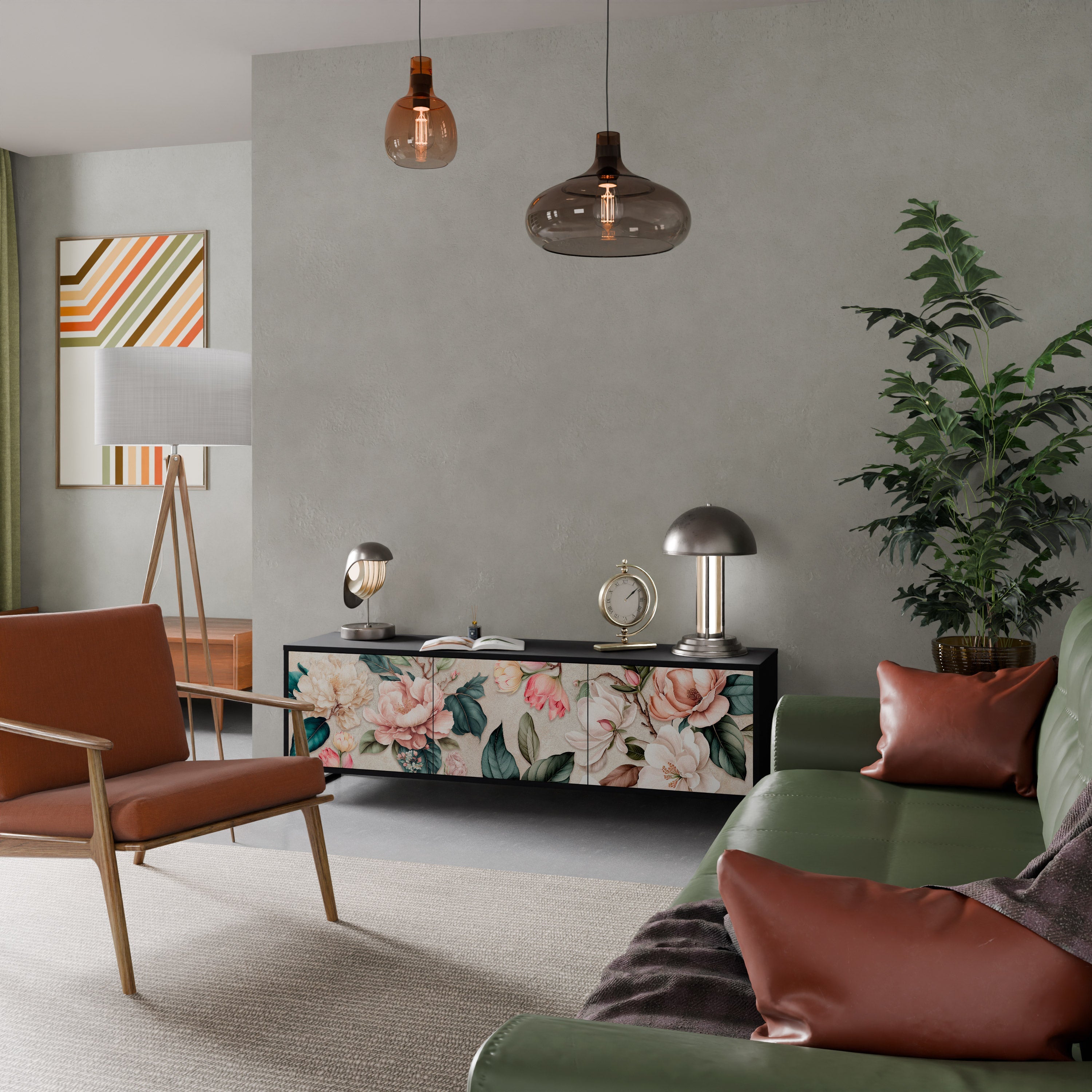 FLORAL GRACE 3-türiger TV-Ständer in Schwarz