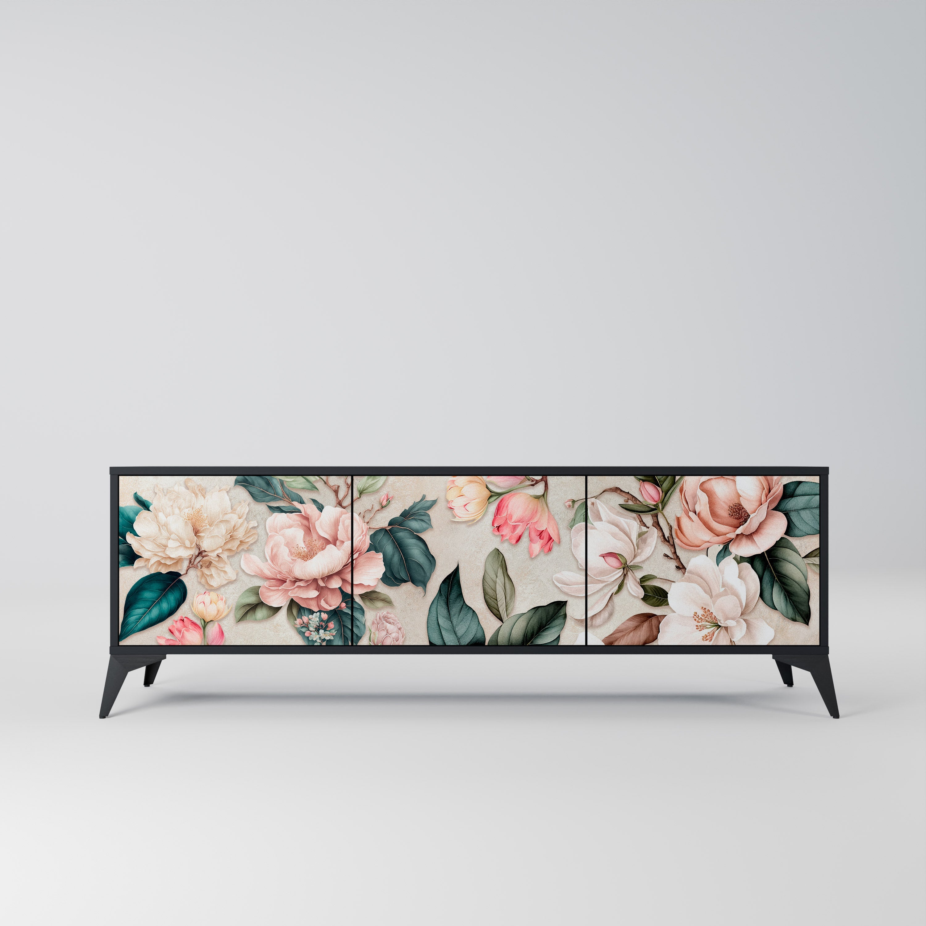 FLORAL GRACE 3-türiger TV-Ständer in Schwarz