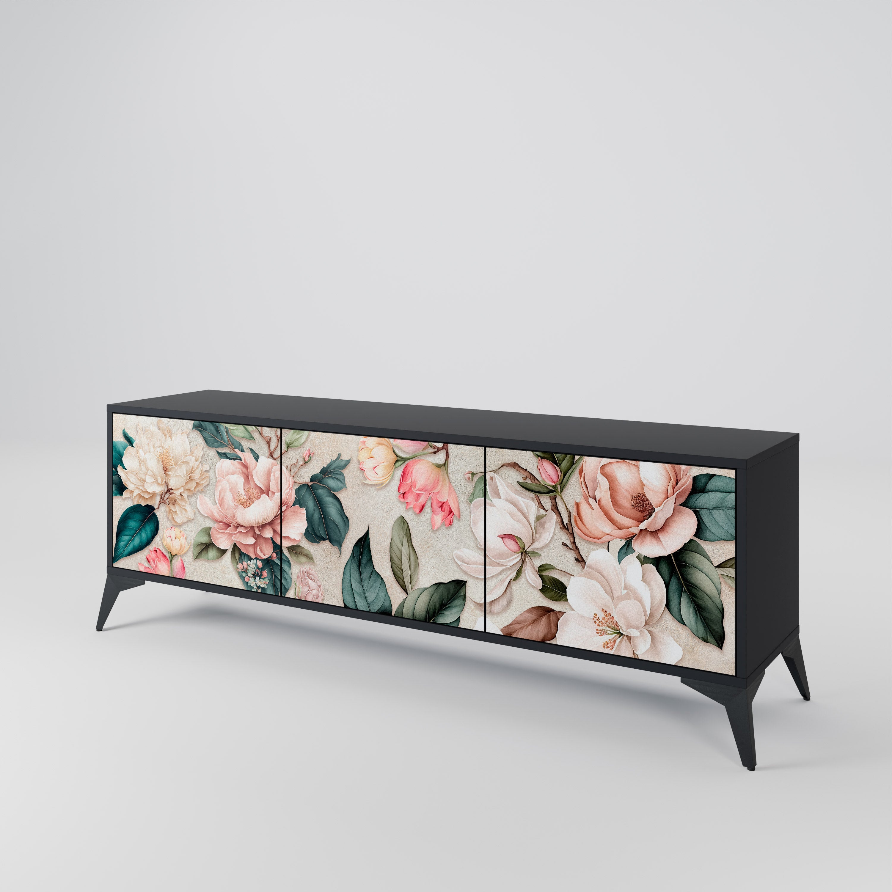 FLORAL GRACE 3-türiger TV-Ständer in Schwarz