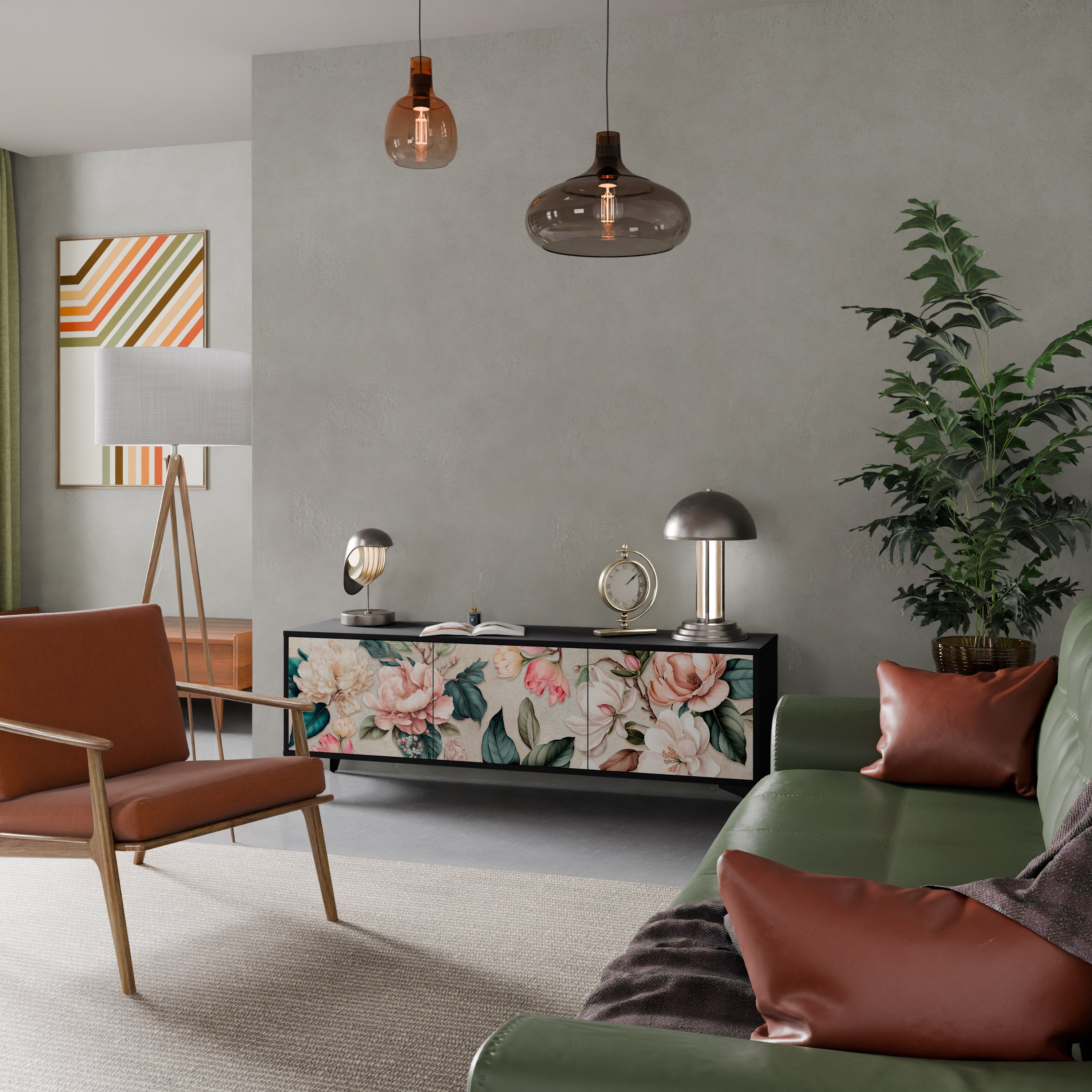 FLORAL GRACE 3-türiger TV-Ständer in Schwarz
