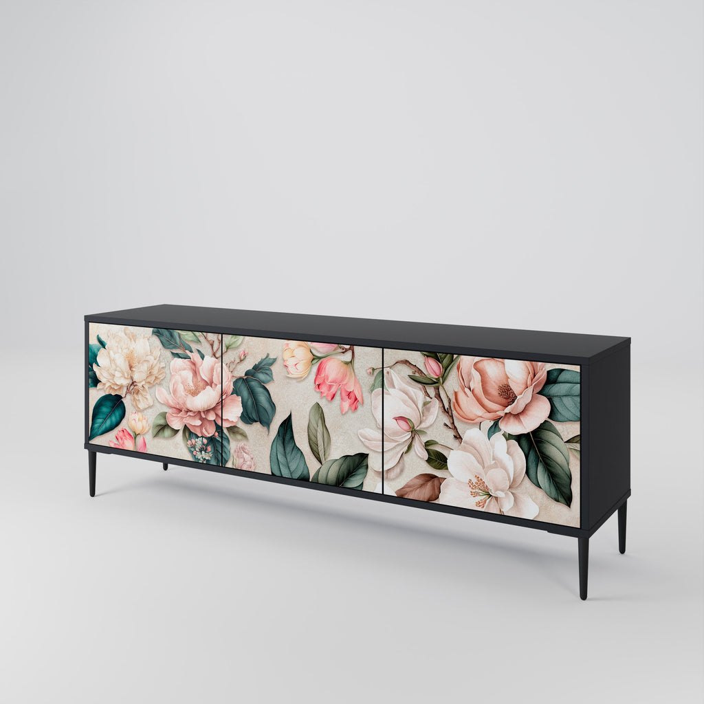 FLORAL GRACE 3-türiger TV-Ständer in Schwarz