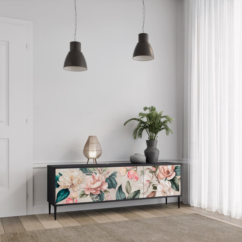 FLORAL GRACE 3-türiger TV-Ständer in Schwarz