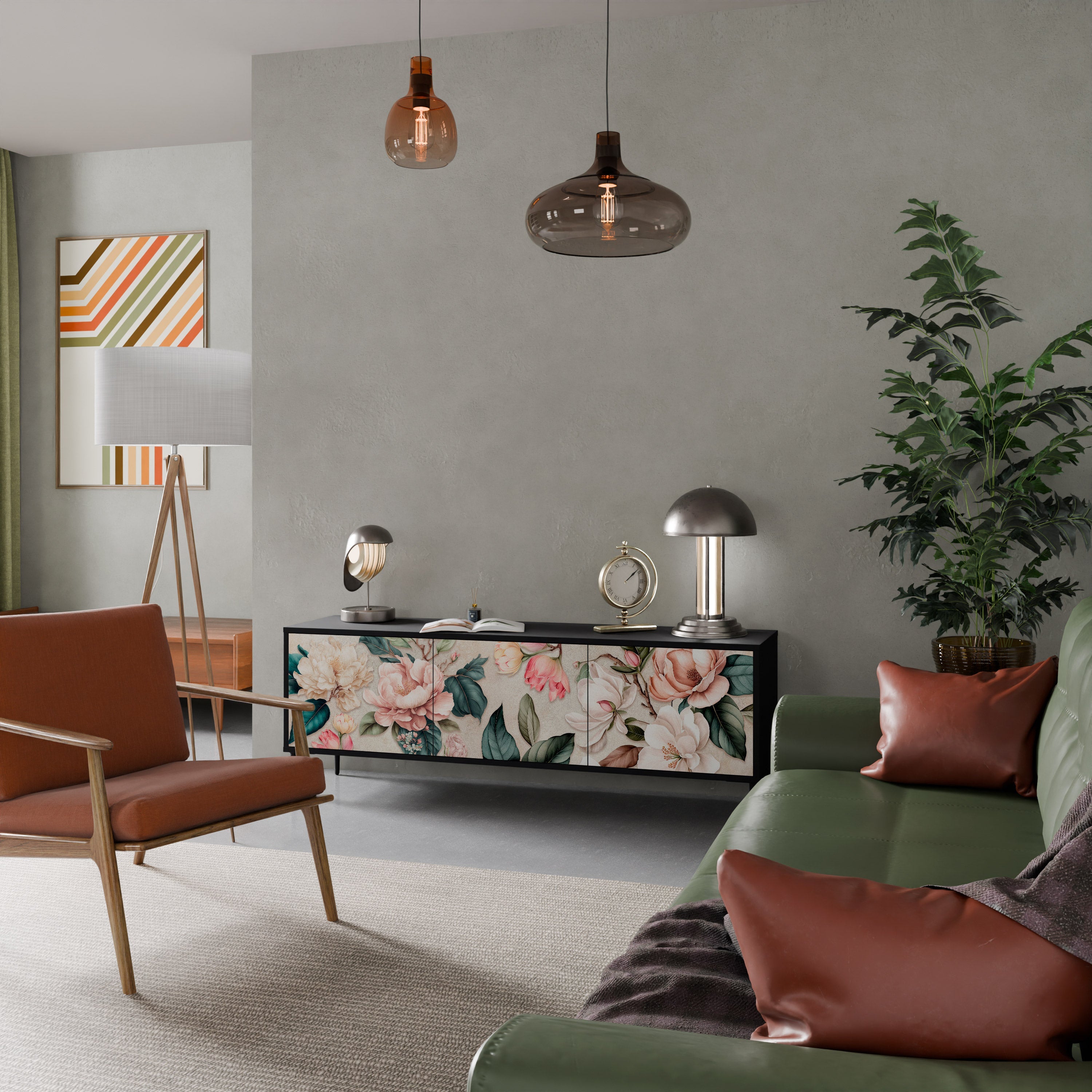 FLORAL GRACE 3-türiger TV-Ständer in Schwarz