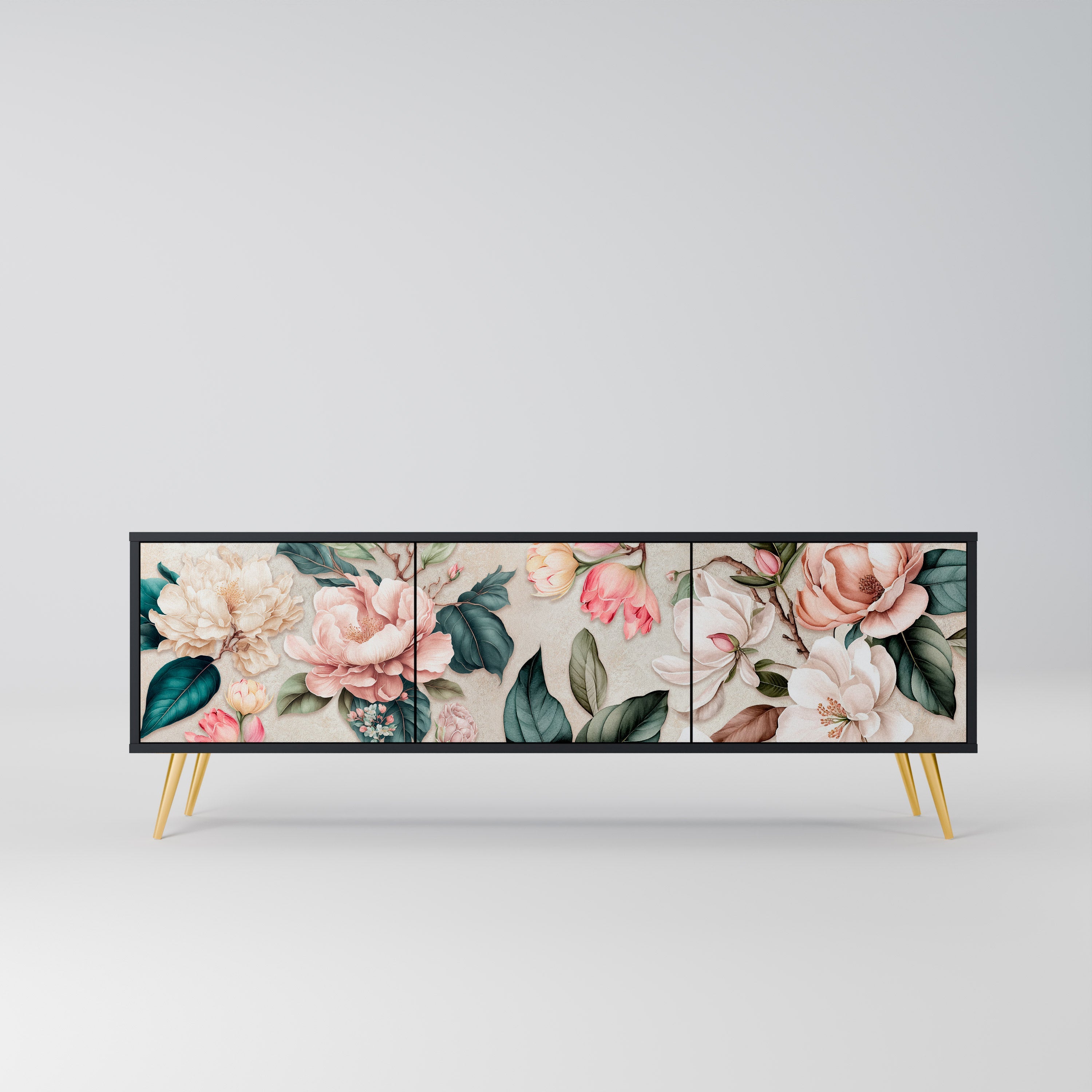 FLORAL GRACE 3-türiger TV-Ständer in Schwarz
