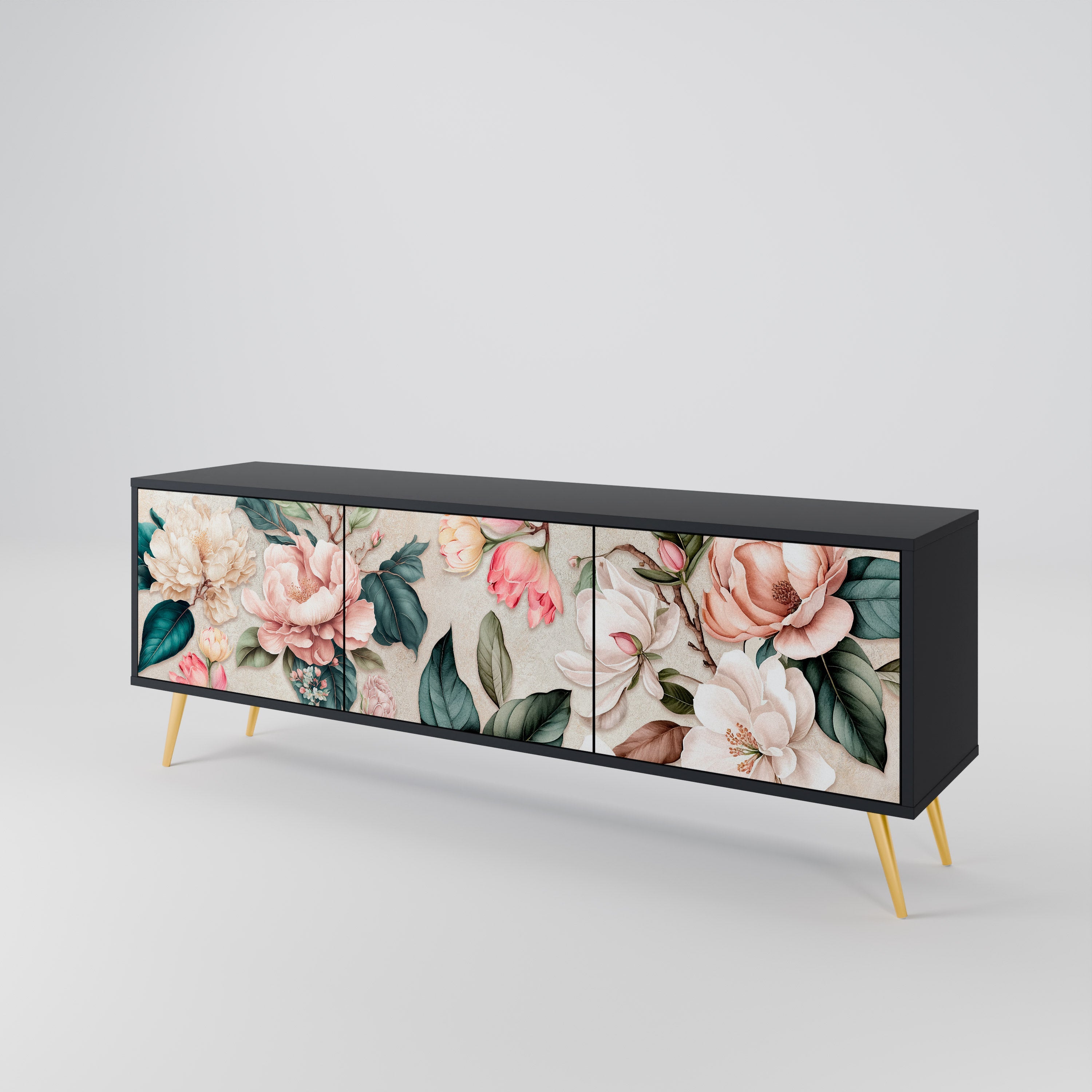 FLORAL GRACE 3-türiger TV-Ständer in Schwarz