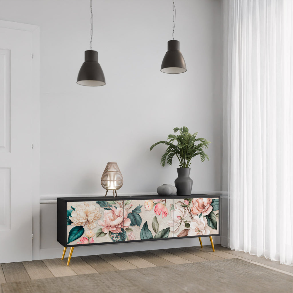 FLORAL GRACE 3-türiger TV-Ständer in Schwarz