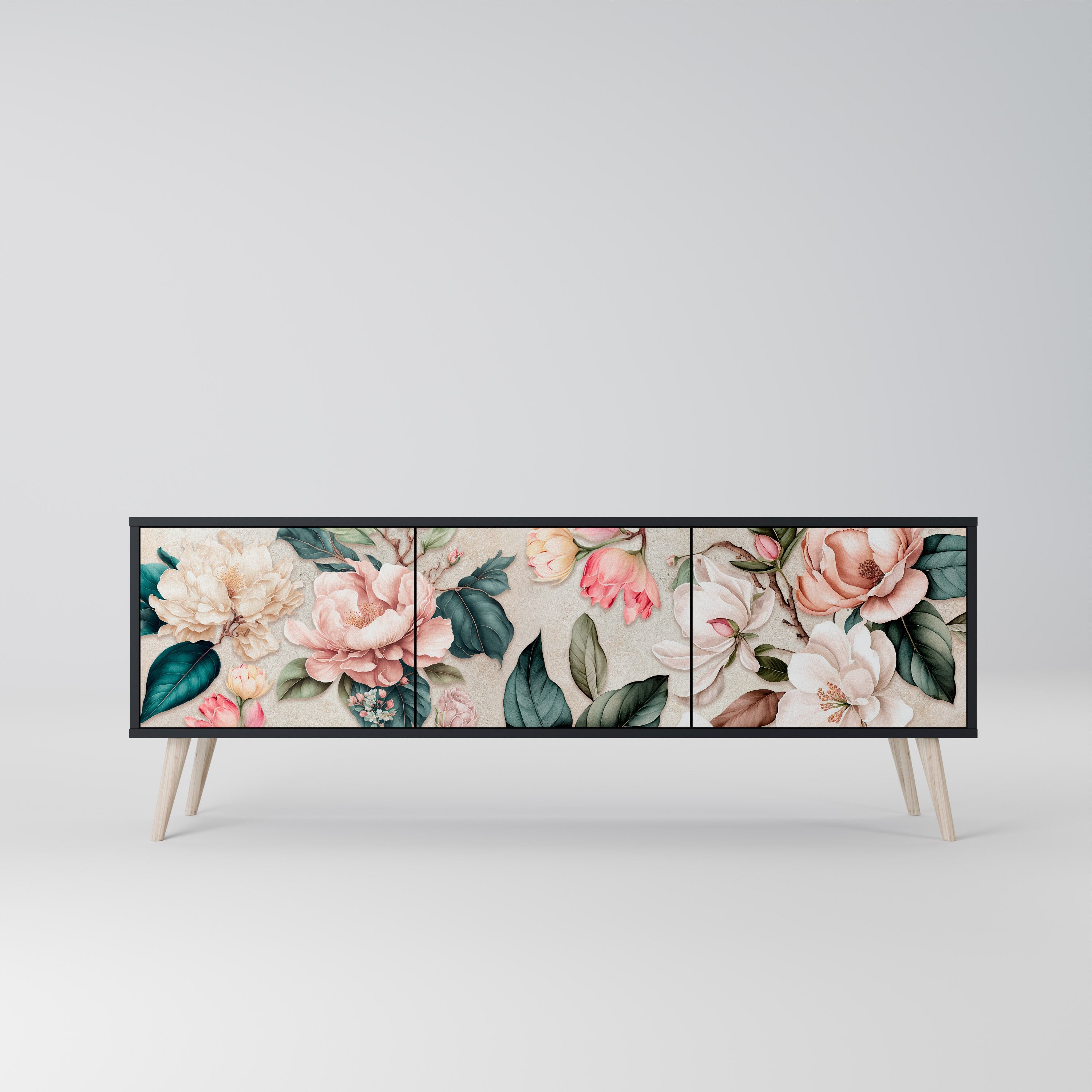 FLORAL GRACE 3-türiger TV-Ständer in Schwarz