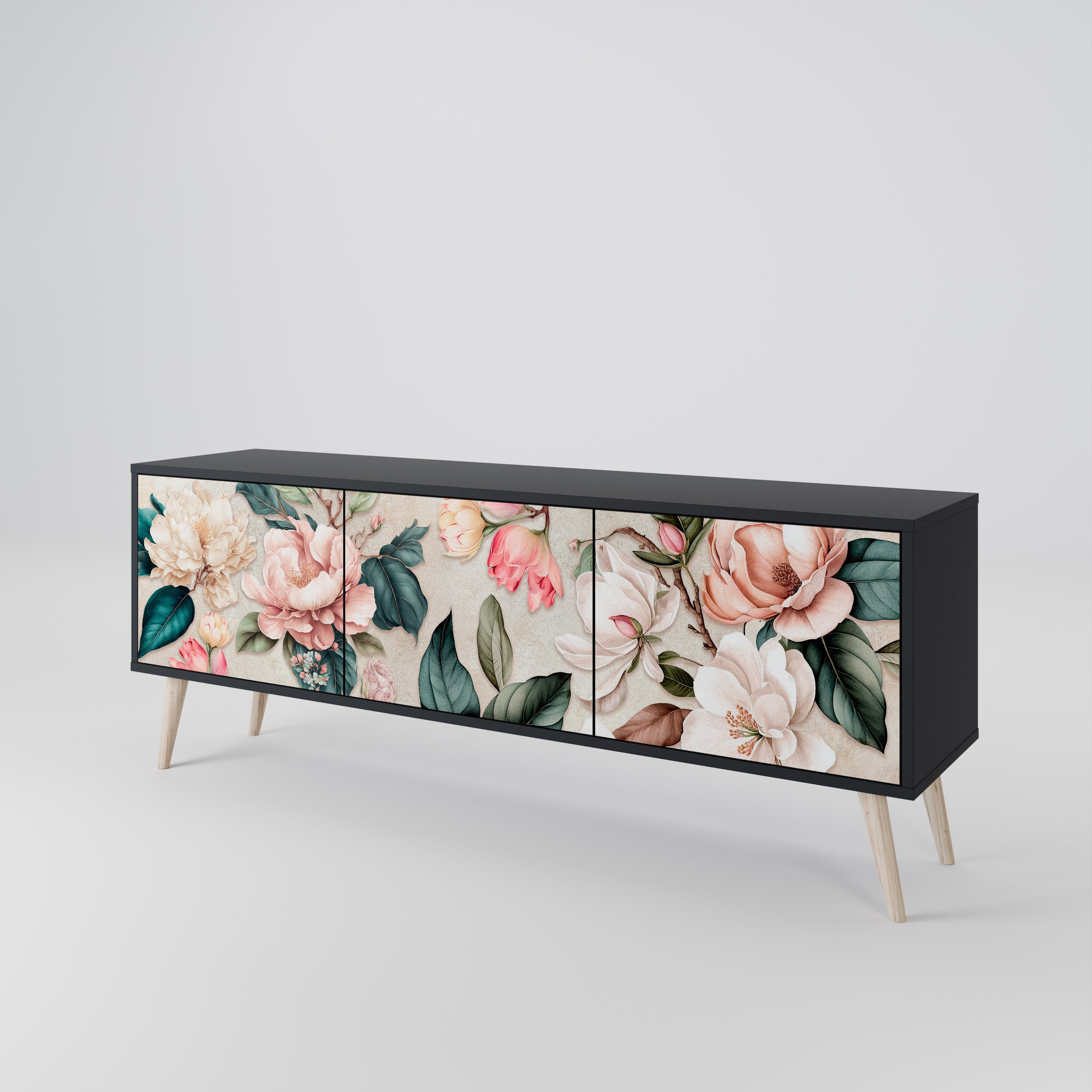 FLORAL GRACE 3-türiger TV-Ständer in Schwarz