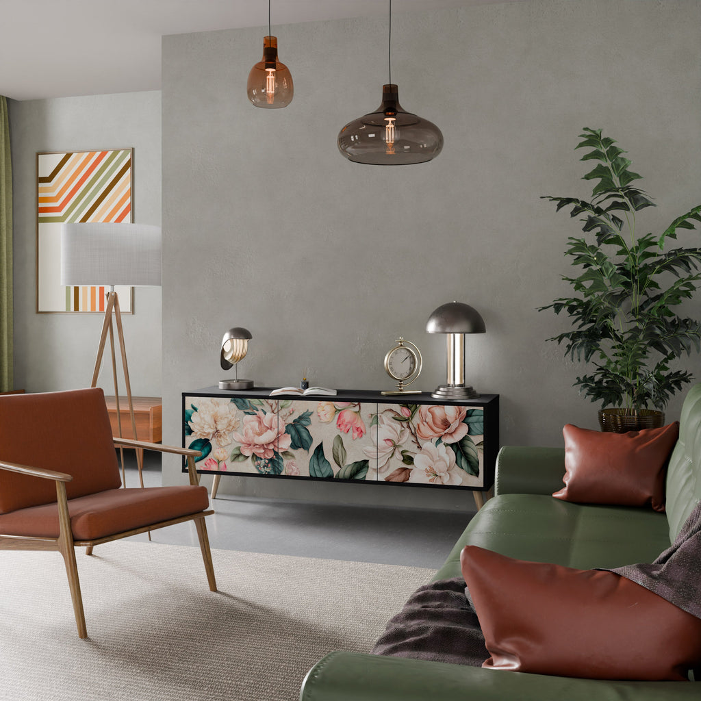 FLORAL GRACE 3-türiger TV-Ständer in Schwarz