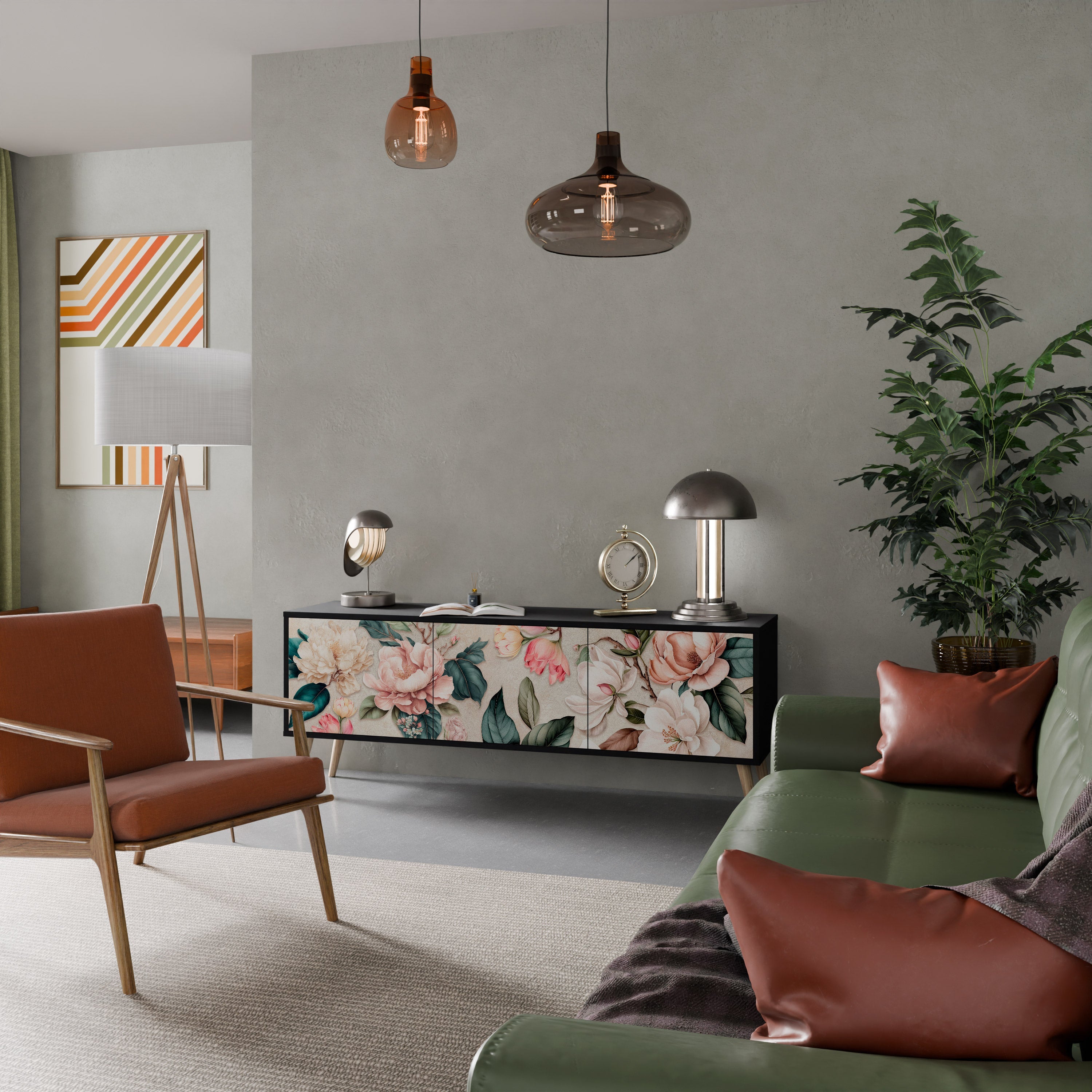 FLORAL GRACE 3-türiger TV-Ständer in Schwarz