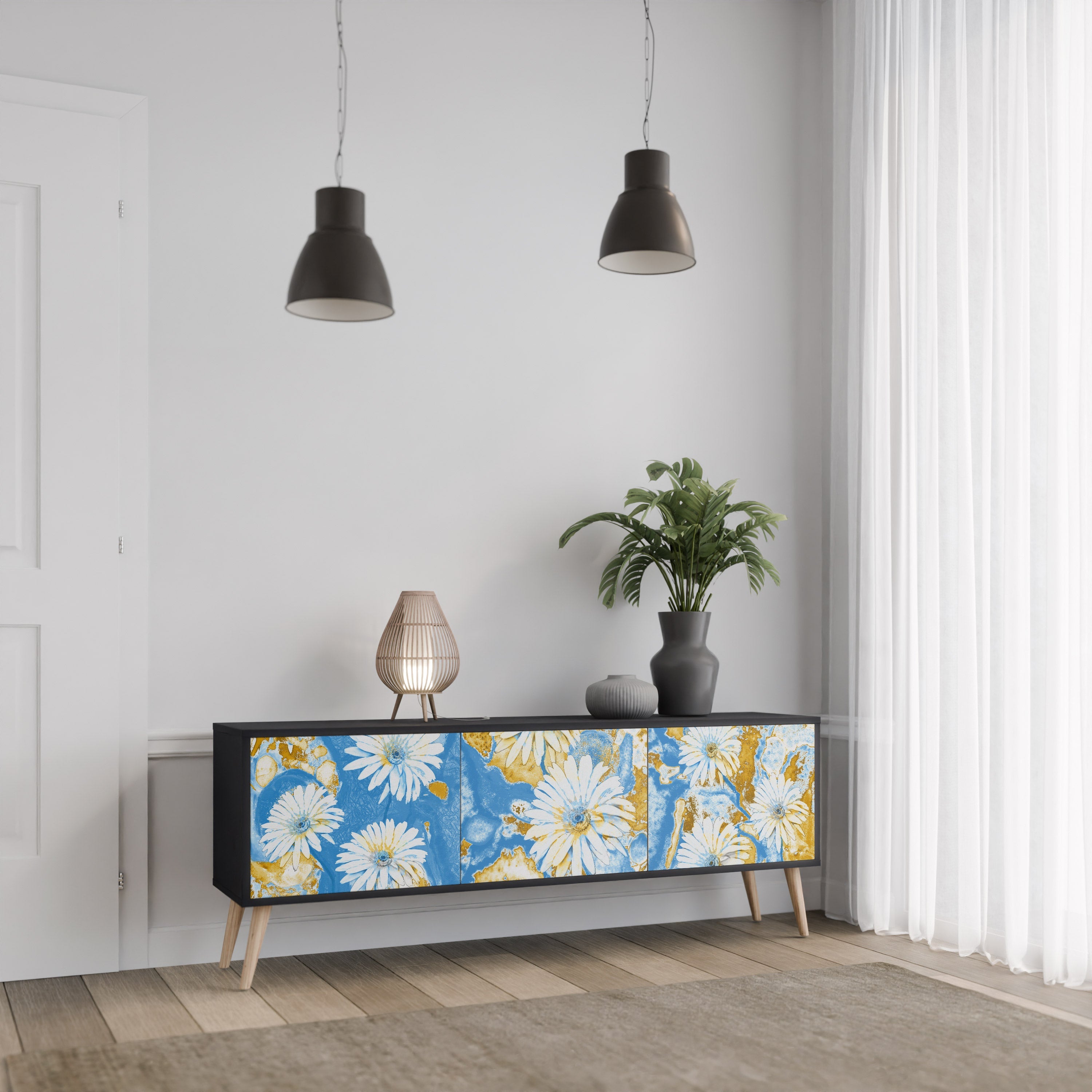DAISY LUXE 3-türiger TV-Ständer in Schwarz