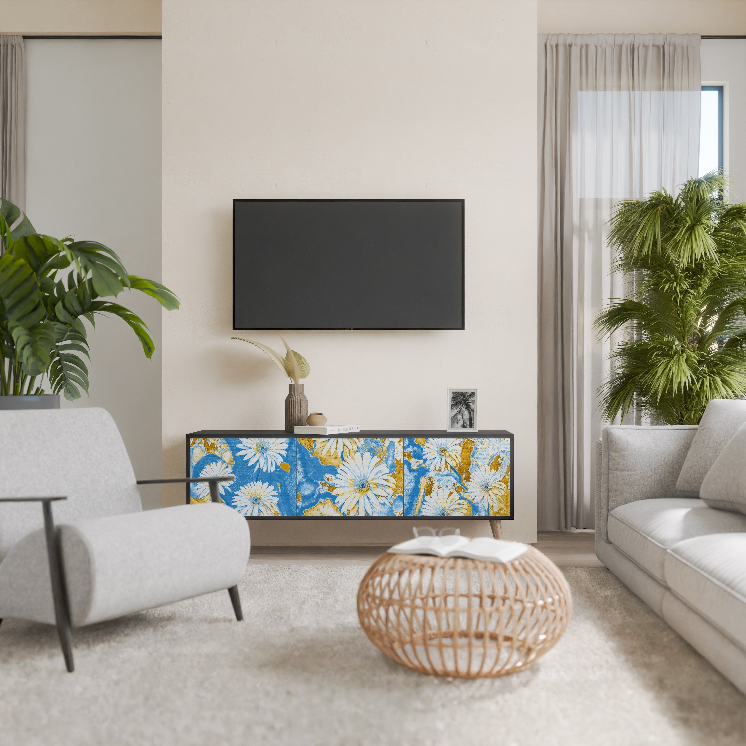 DAISY LUXE 3-türiger TV-Ständer in Schwarz