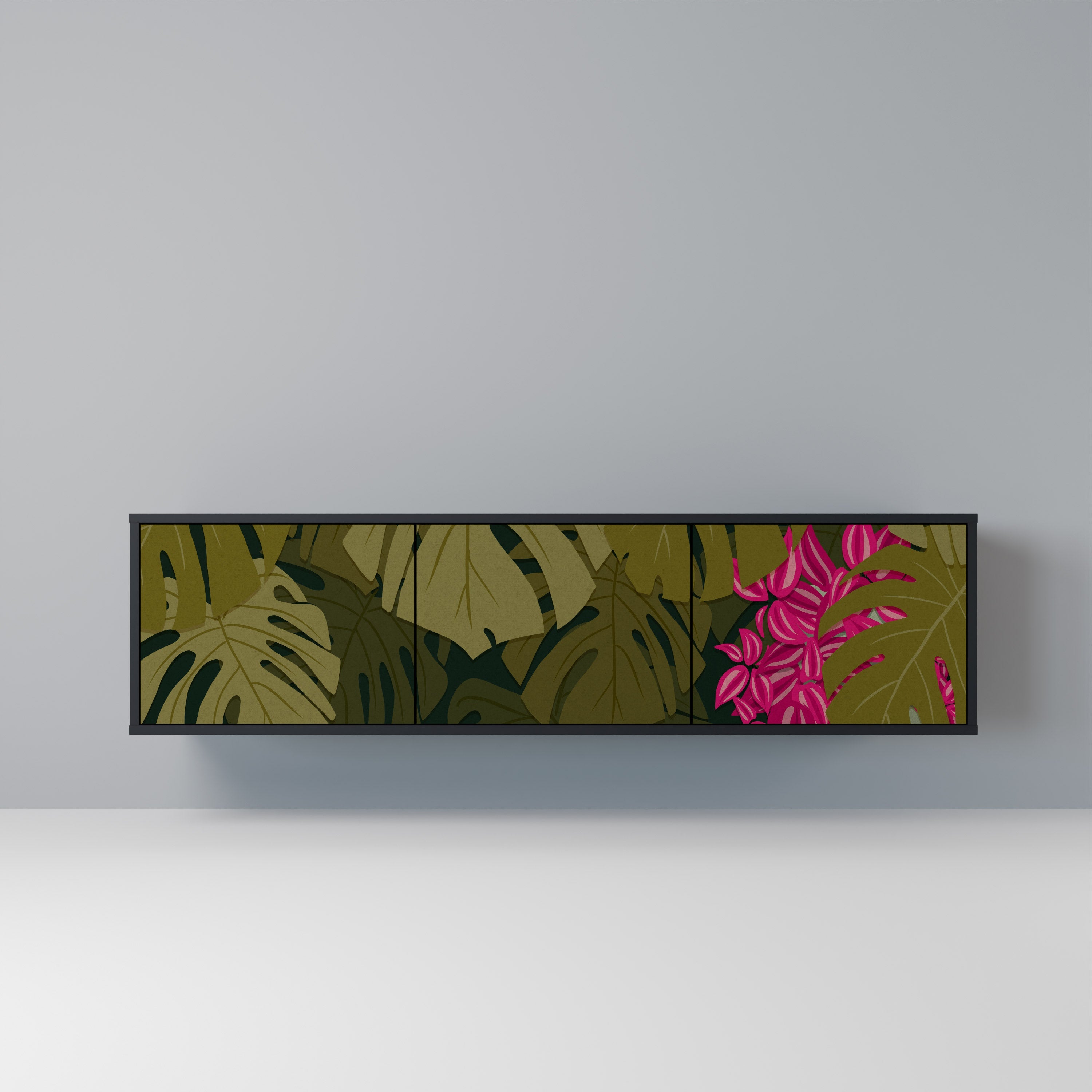 TROPICAL BEAUTY 3-türiger TV-Ständer in Schwarz