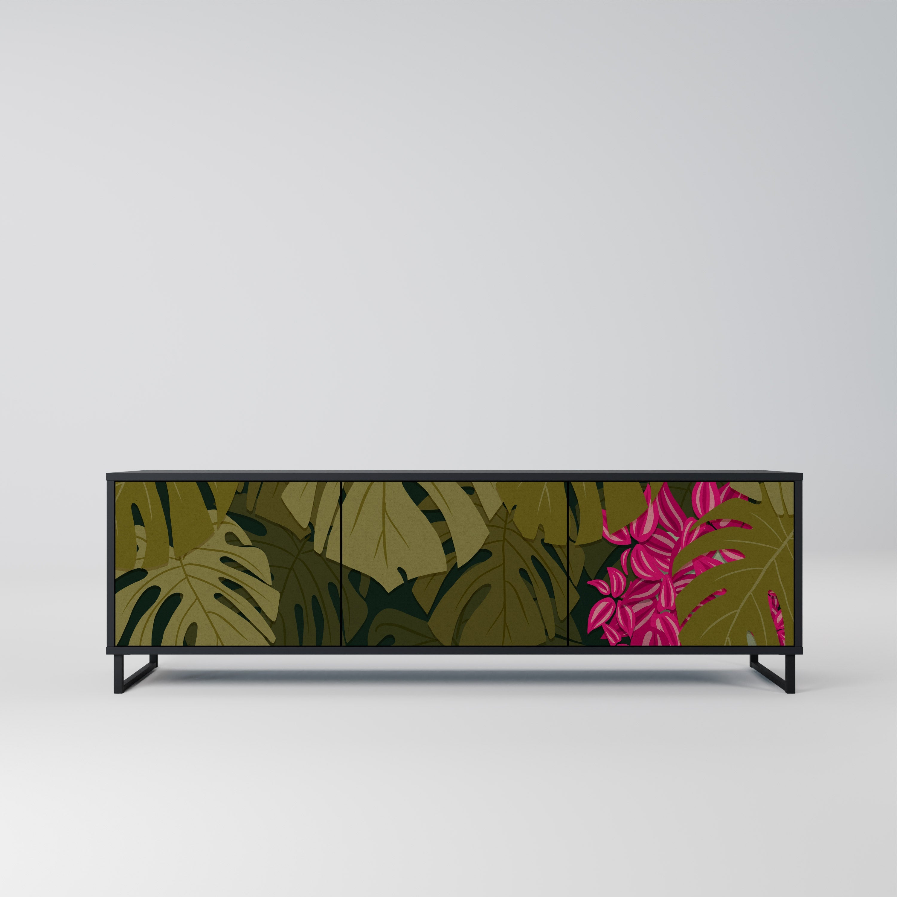TROPICAL BEAUTY 3-türiger TV-Ständer in Schwarz