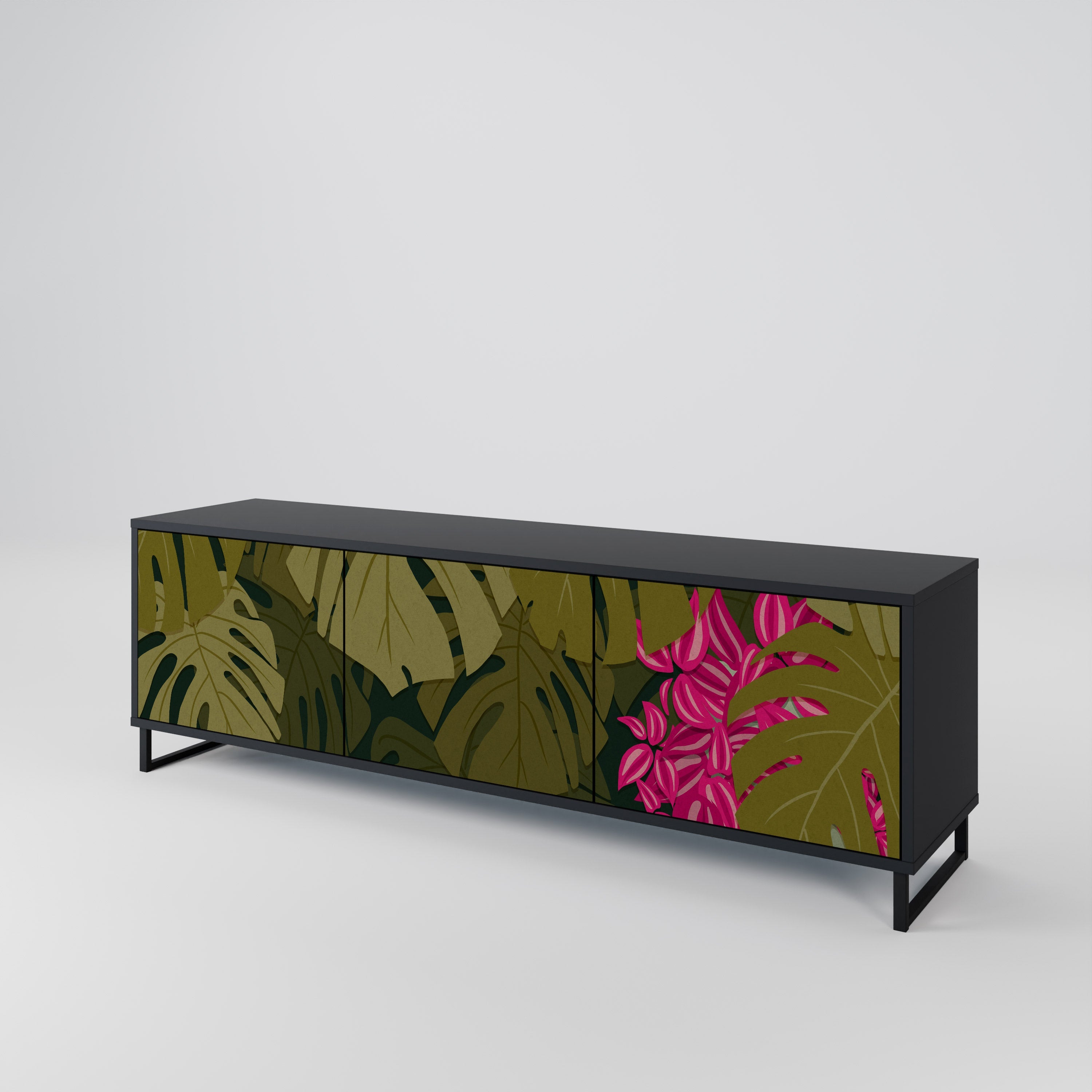 TROPICAL BEAUTY 3-türiger TV-Ständer in Schwarz