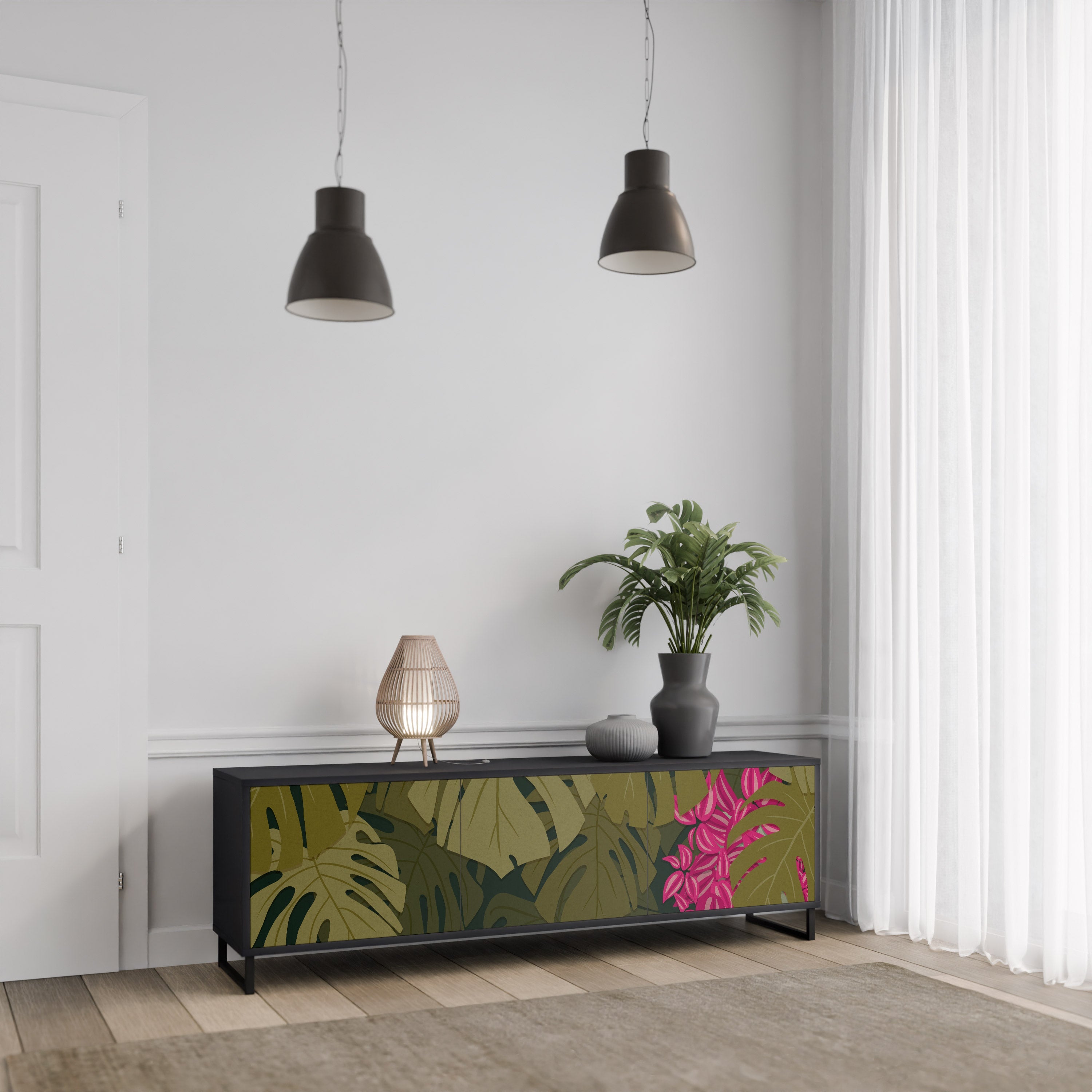 TROPICAL BEAUTY 3-türiger TV-Ständer in Schwarz