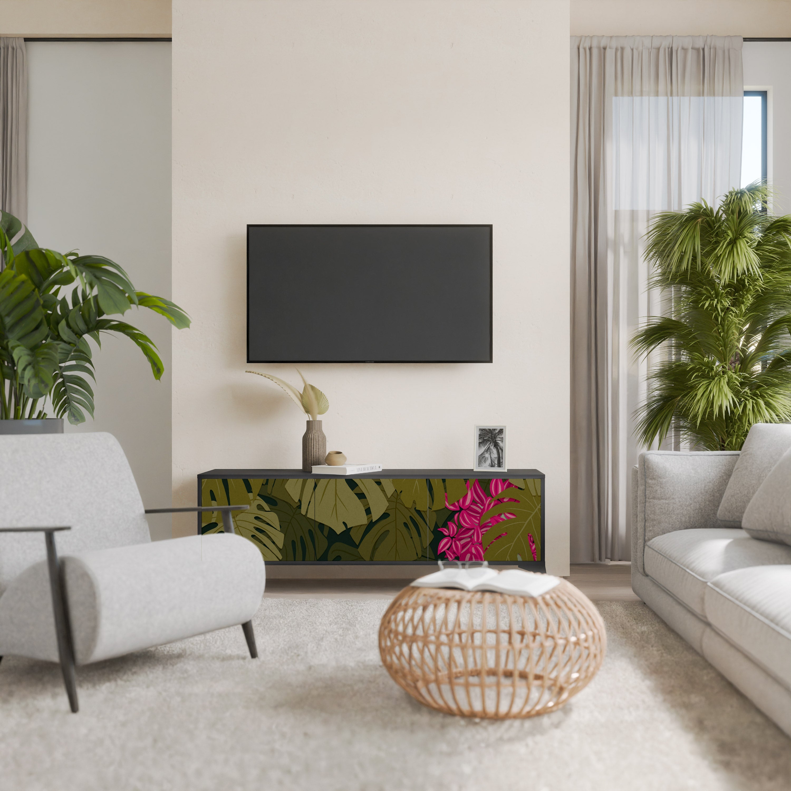 TROPICAL BEAUTY 3-türiger TV-Ständer in Schwarz