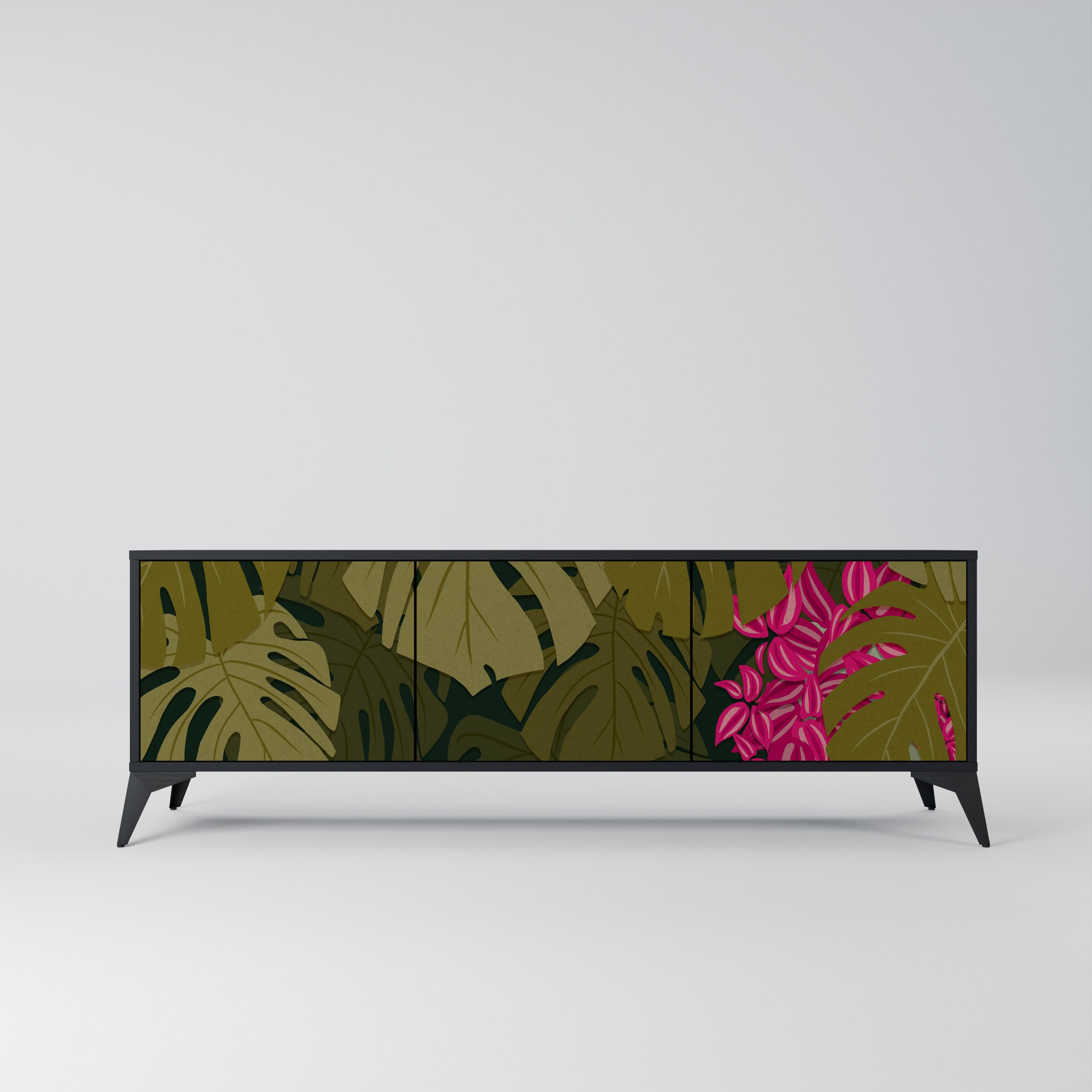 TROPICAL BEAUTY 3-türiger TV-Ständer in Schwarz