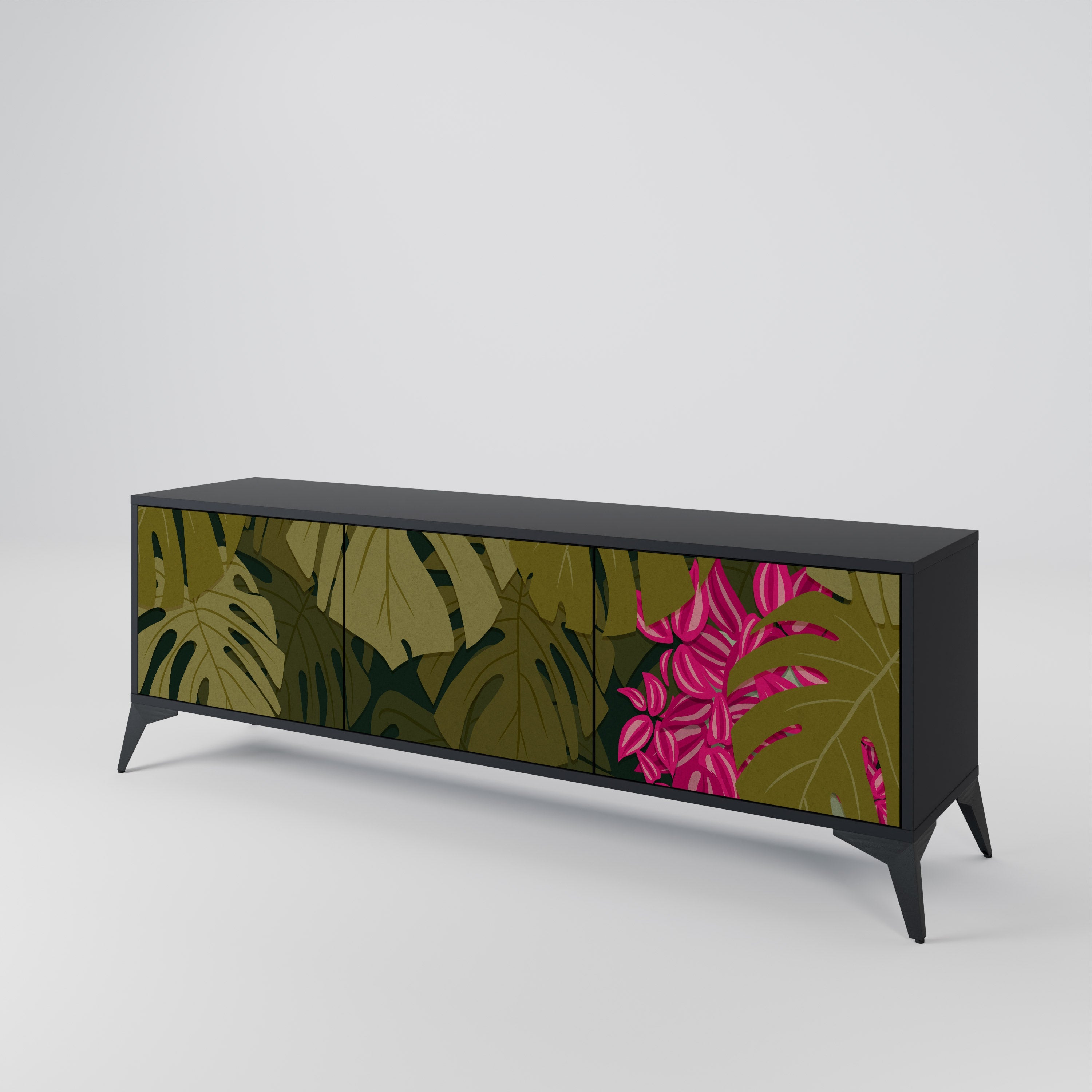TROPICAL BEAUTY 3-türiger TV-Ständer in Schwarz