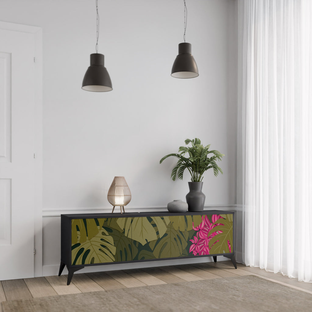 TROPICAL BEAUTY 3-türiger TV-Ständer in Schwarz