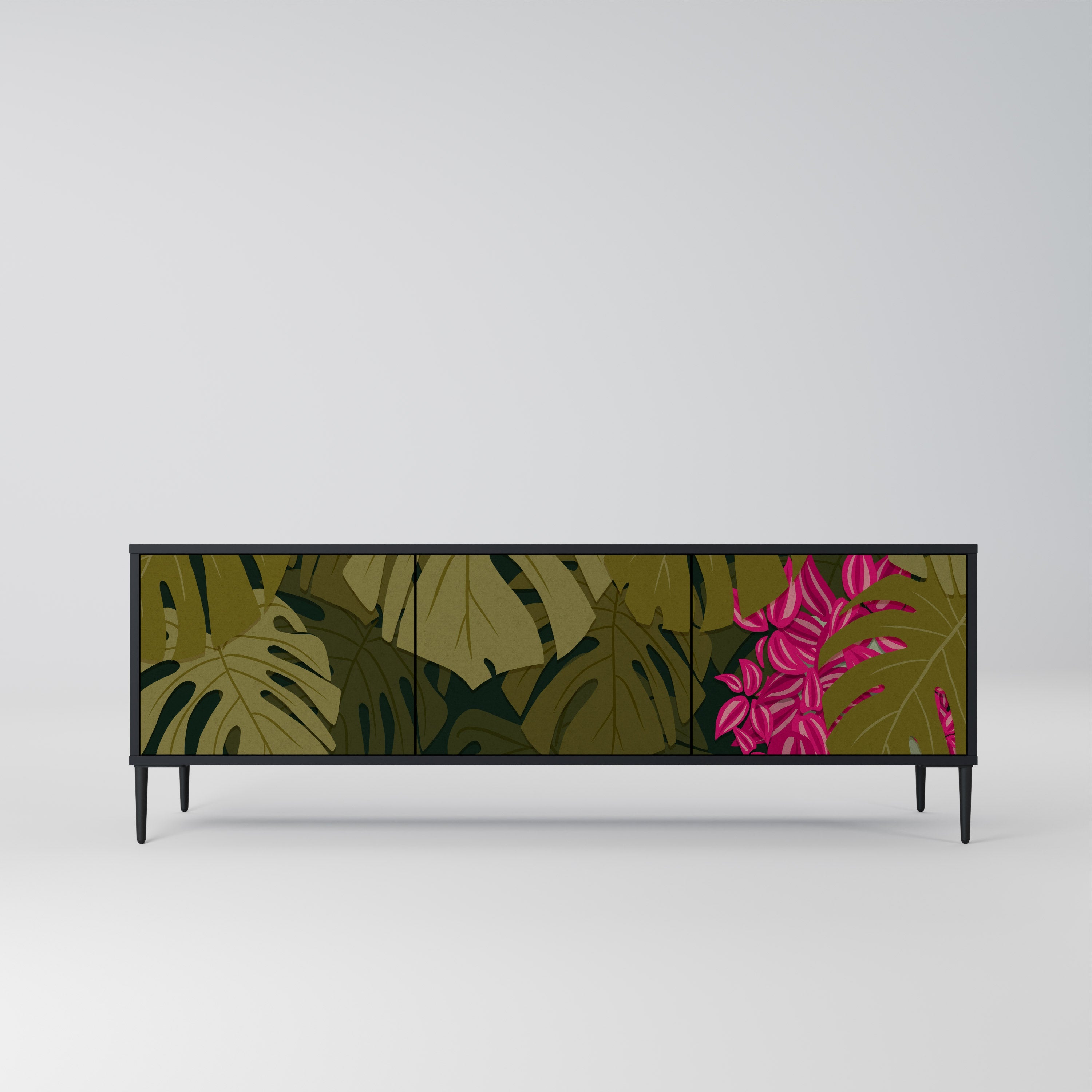 TROPICAL BEAUTY 3-türiger TV-Ständer in Schwarz