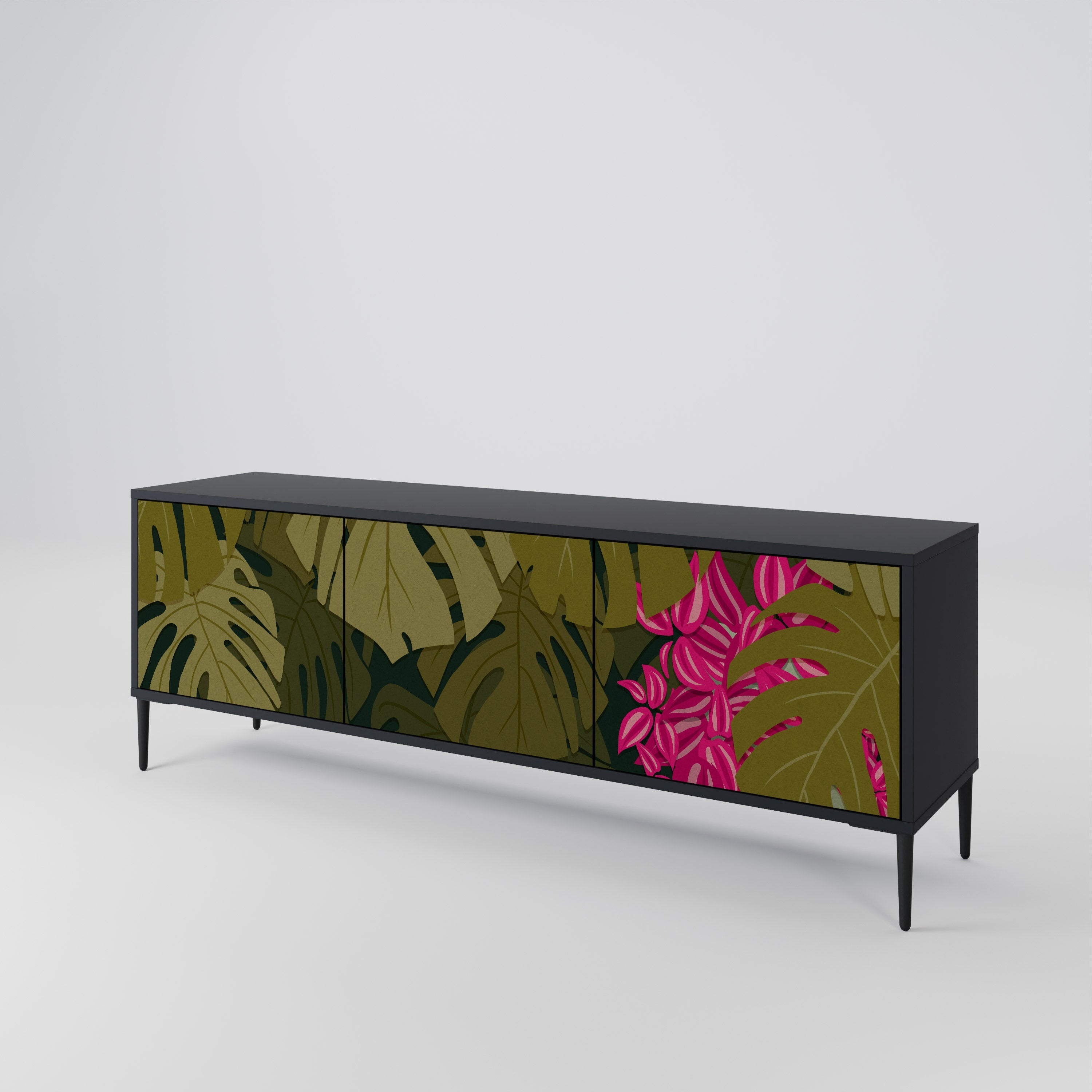 TROPICAL BEAUTY 3-türiger TV-Ständer in Schwarz