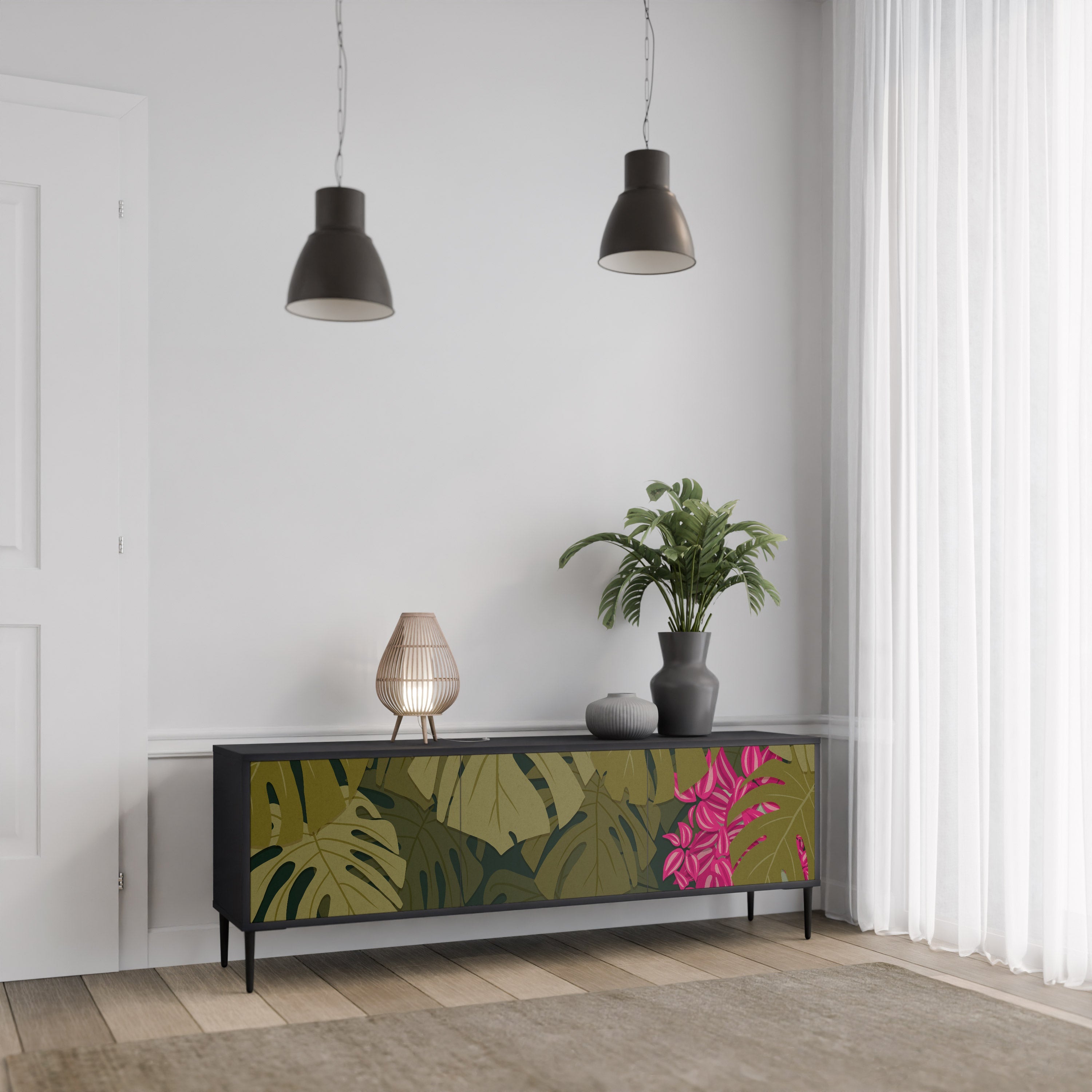 TROPICAL BEAUTY 3-türiger TV-Ständer in Schwarz