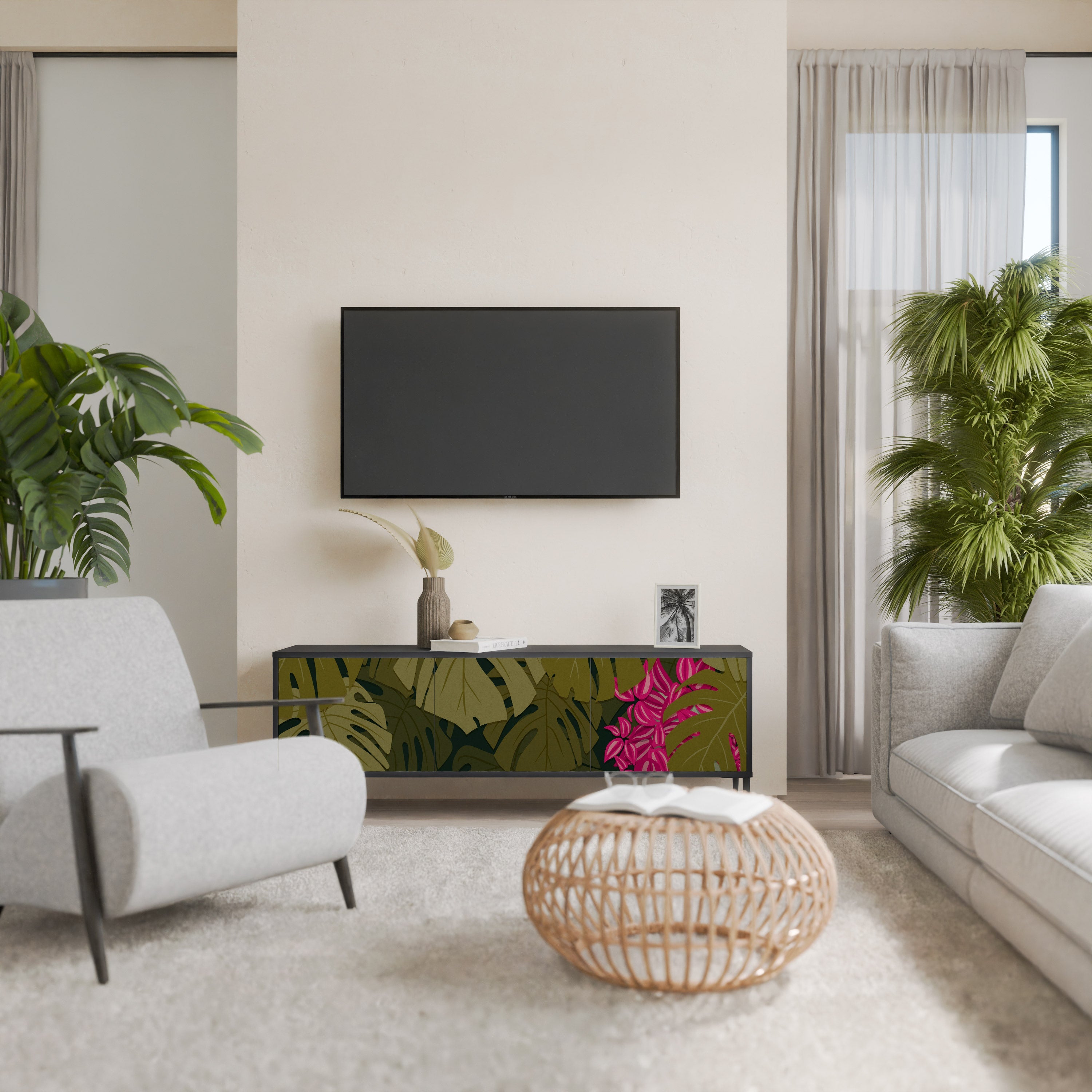TROPICAL BEAUTY 3-türiger TV-Ständer in Schwarz