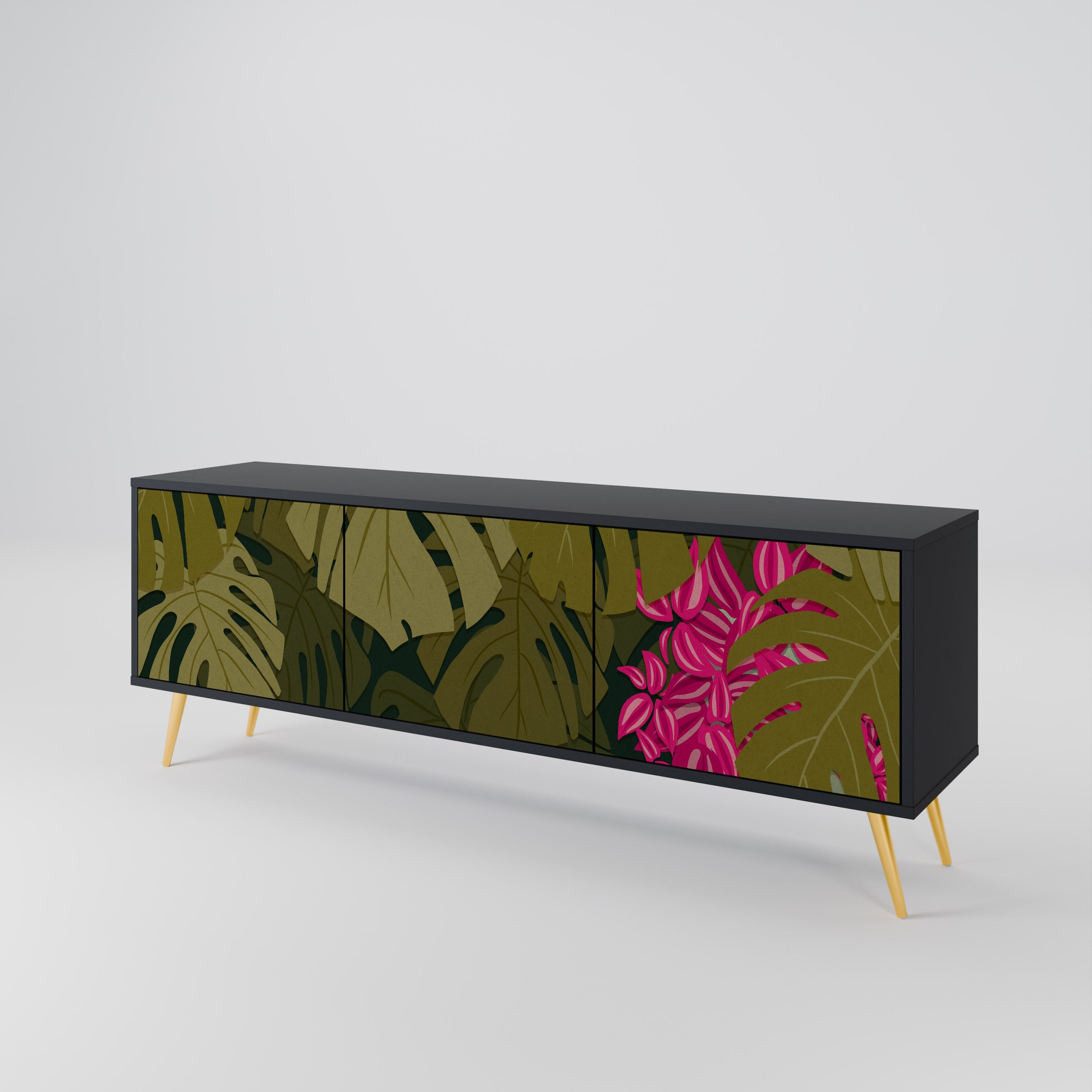 TROPICAL BEAUTY 3-türiger TV-Ständer in Schwarz