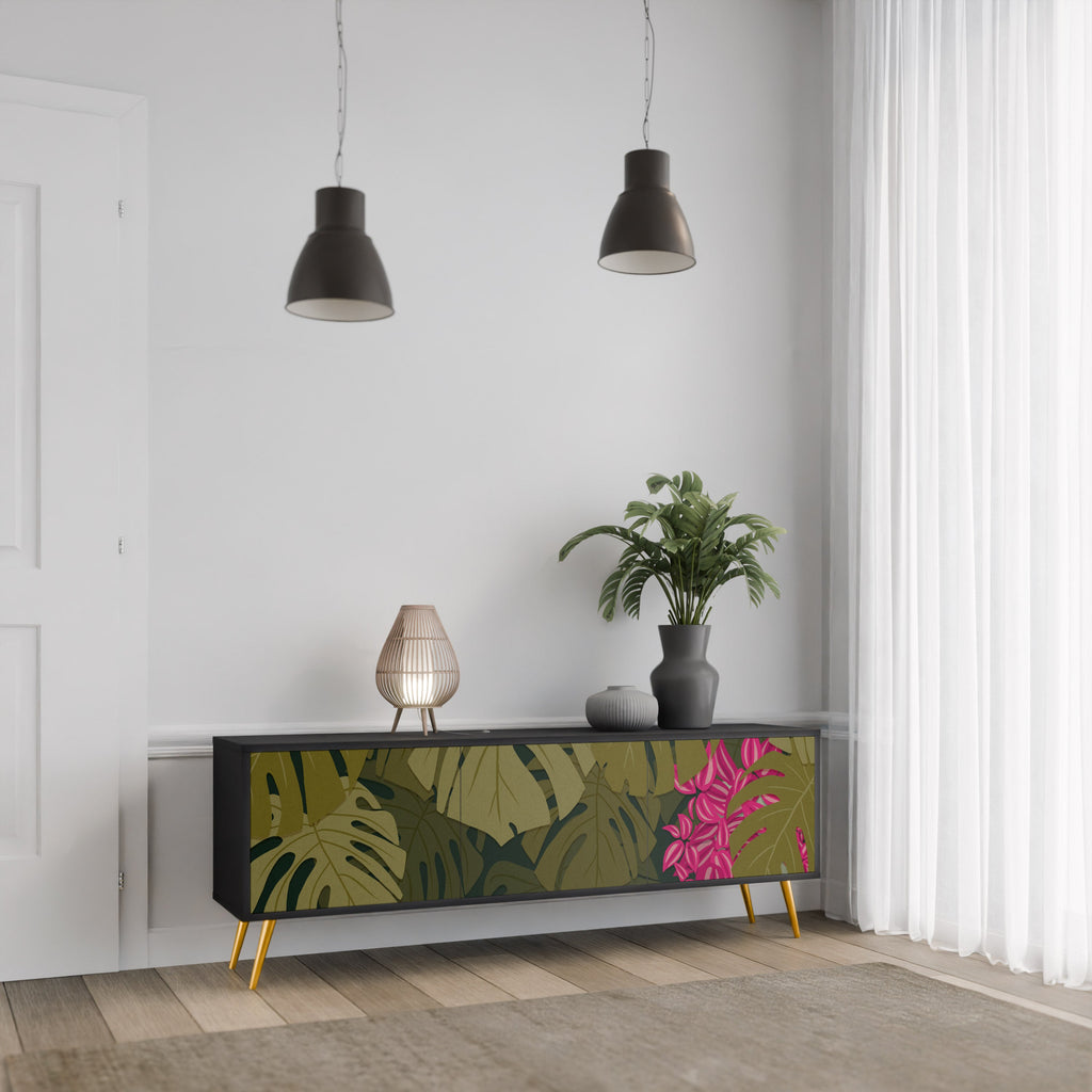 TROPICAL BEAUTY 3-türiger TV-Ständer in Schwarz