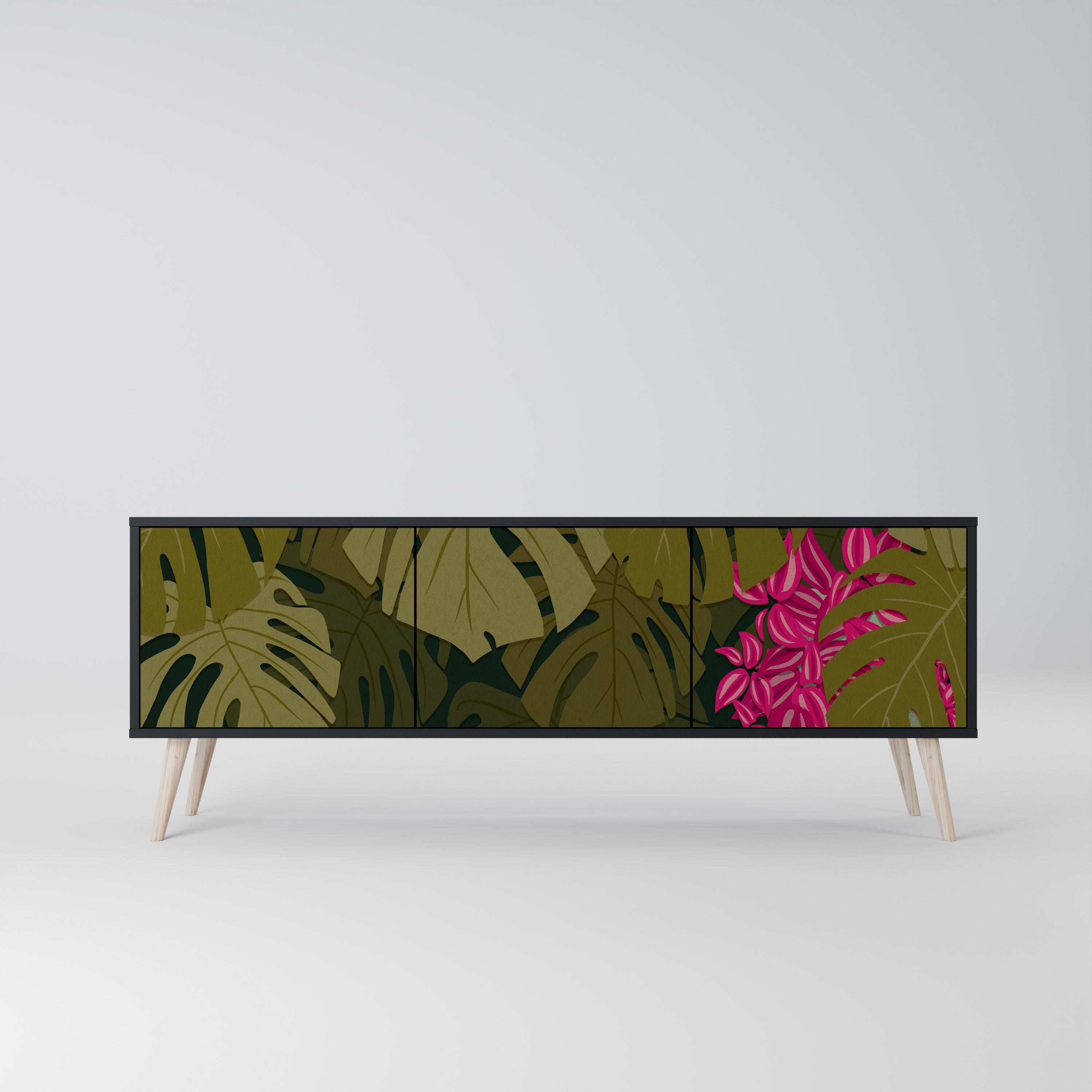 TROPICAL BEAUTY 3-türiger TV-Ständer in Schwarz