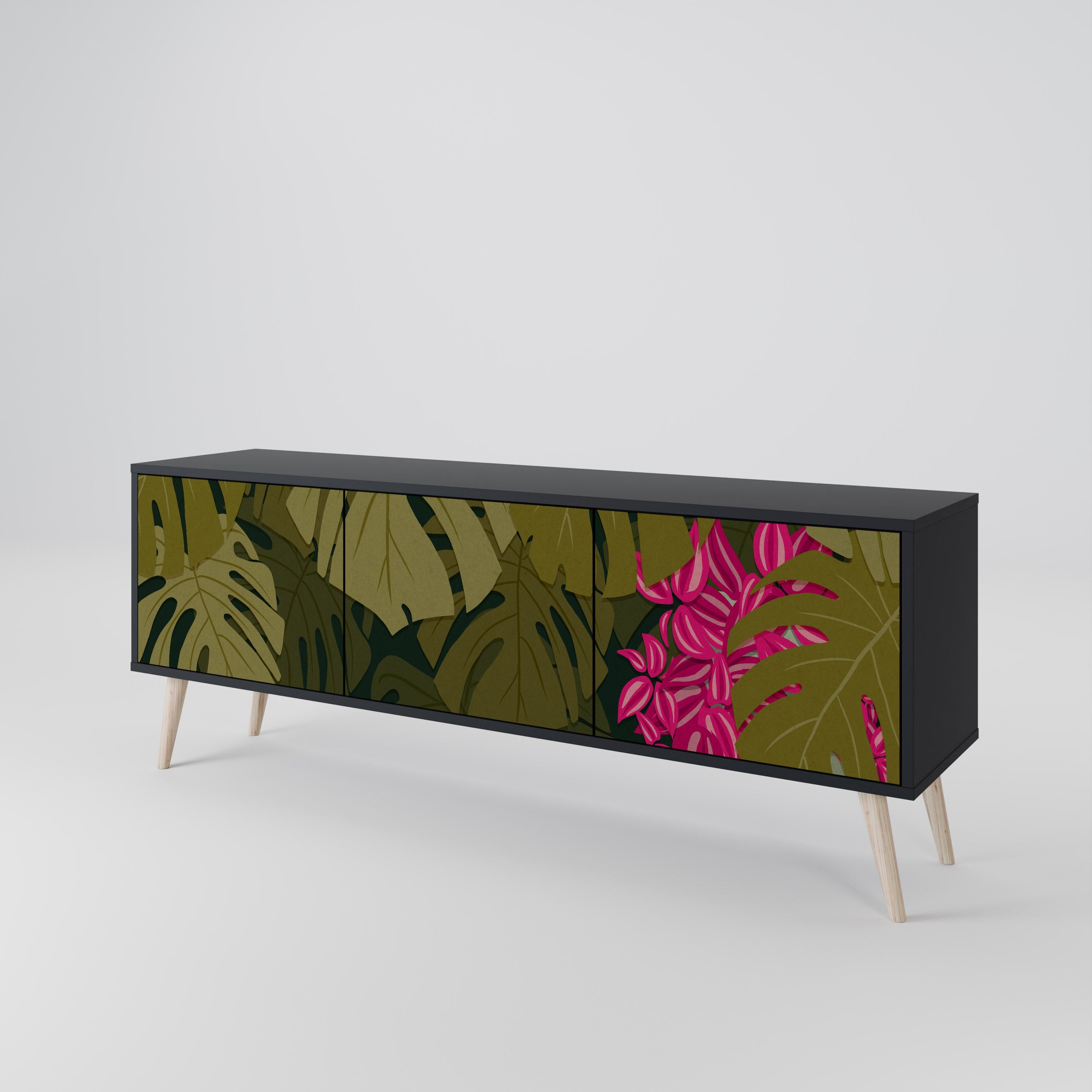 TROPICAL BEAUTY 3-türiger TV-Ständer in Schwarz