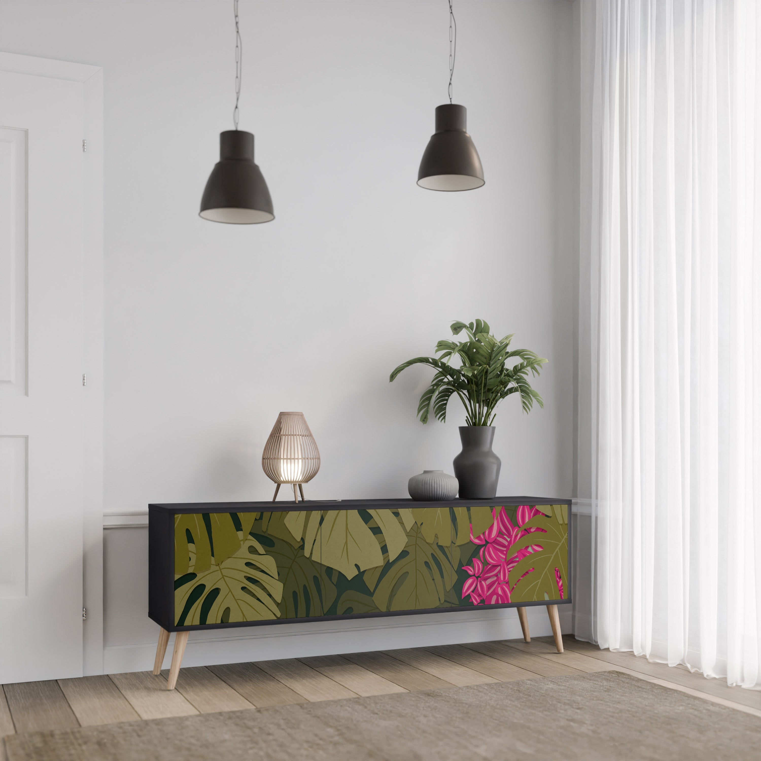 TROPICAL BEAUTY 3-türiger TV-Ständer in Schwarz