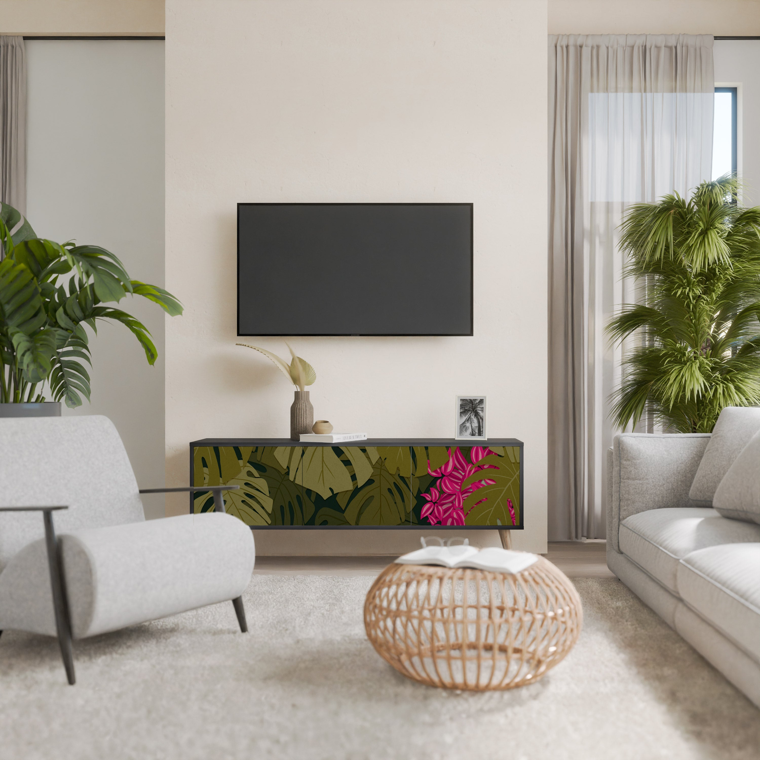 TROPICAL BEAUTY 3-türiger TV-Ständer in Schwarz