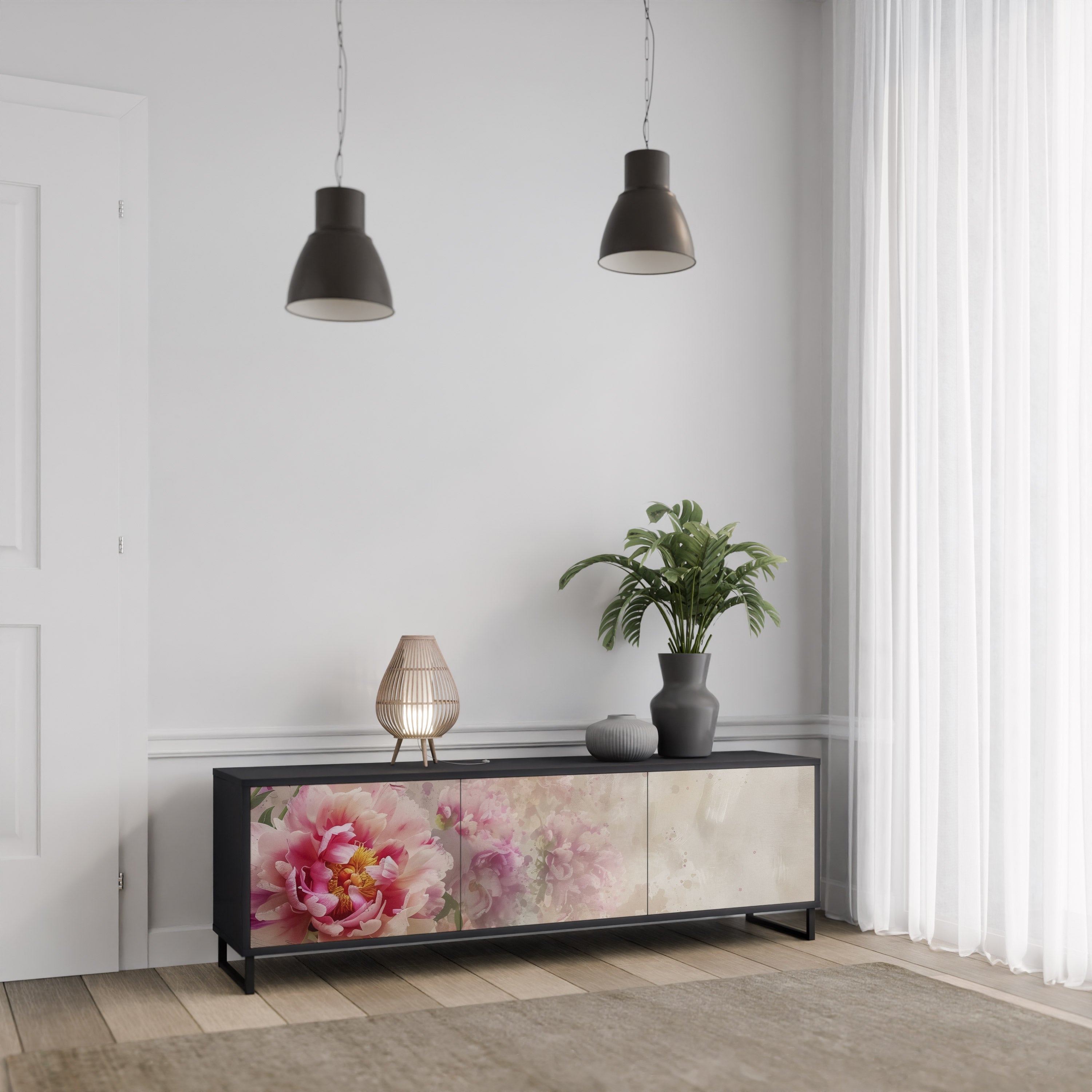 PEONY WHISPER 3-türiger TV-Ständer in Schwarz
