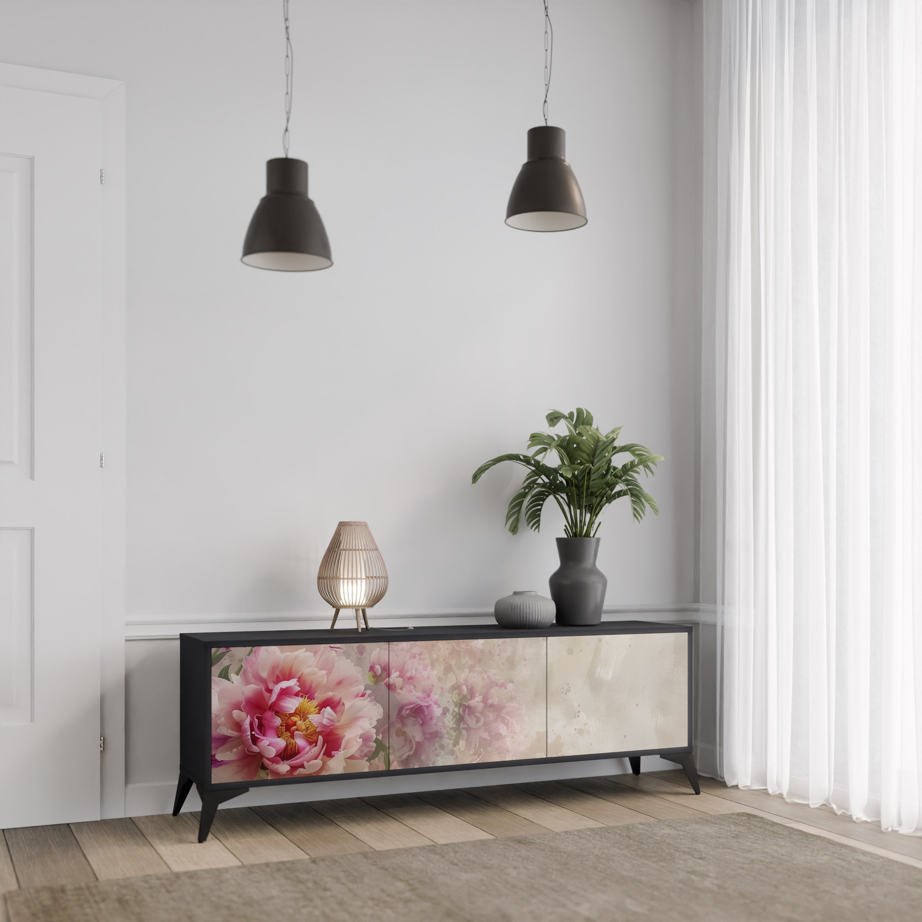 PEONY WHISPER 3-türiger TV-Ständer in Schwarz