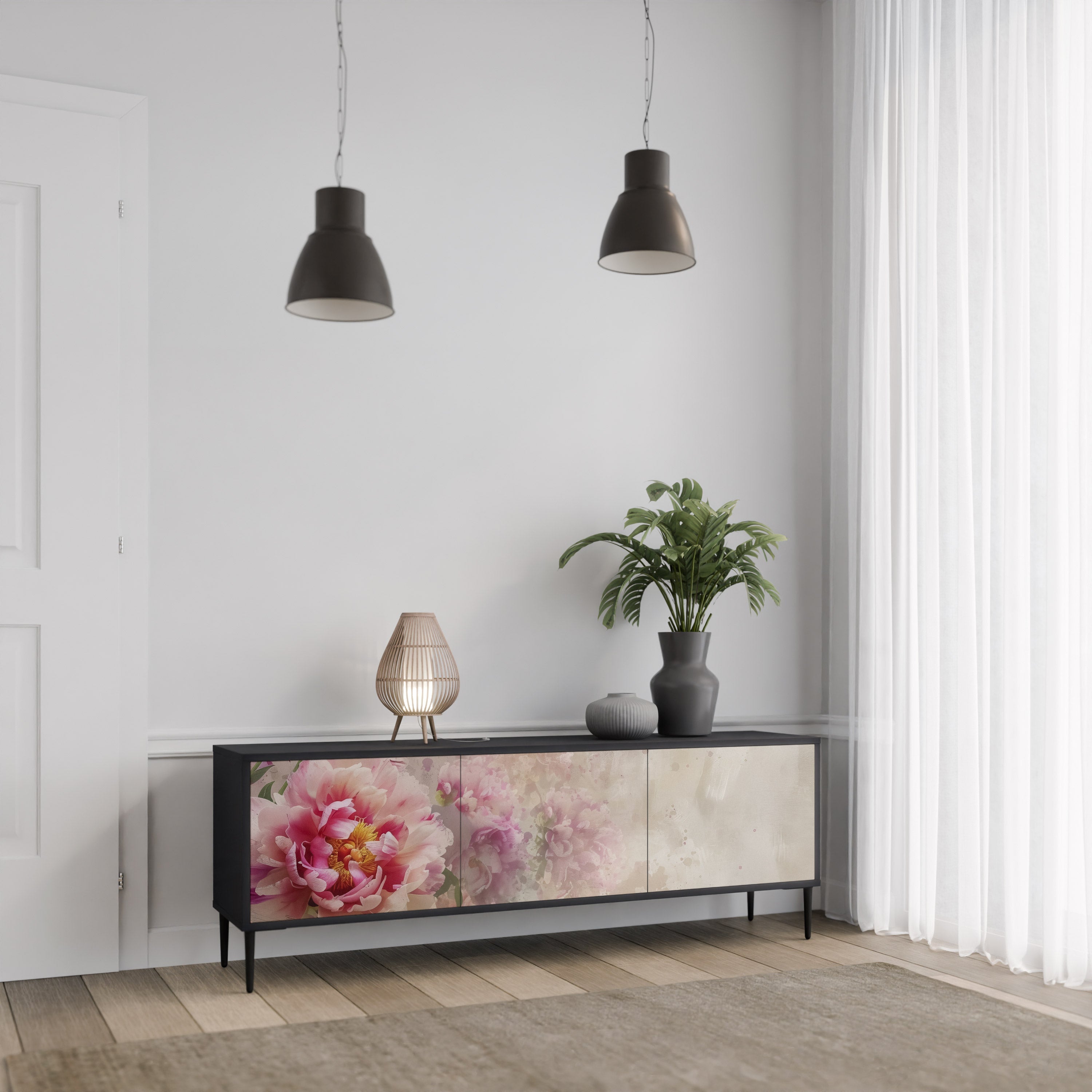 PEONY WHISPER 3-türiger TV-Ständer in Schwarz