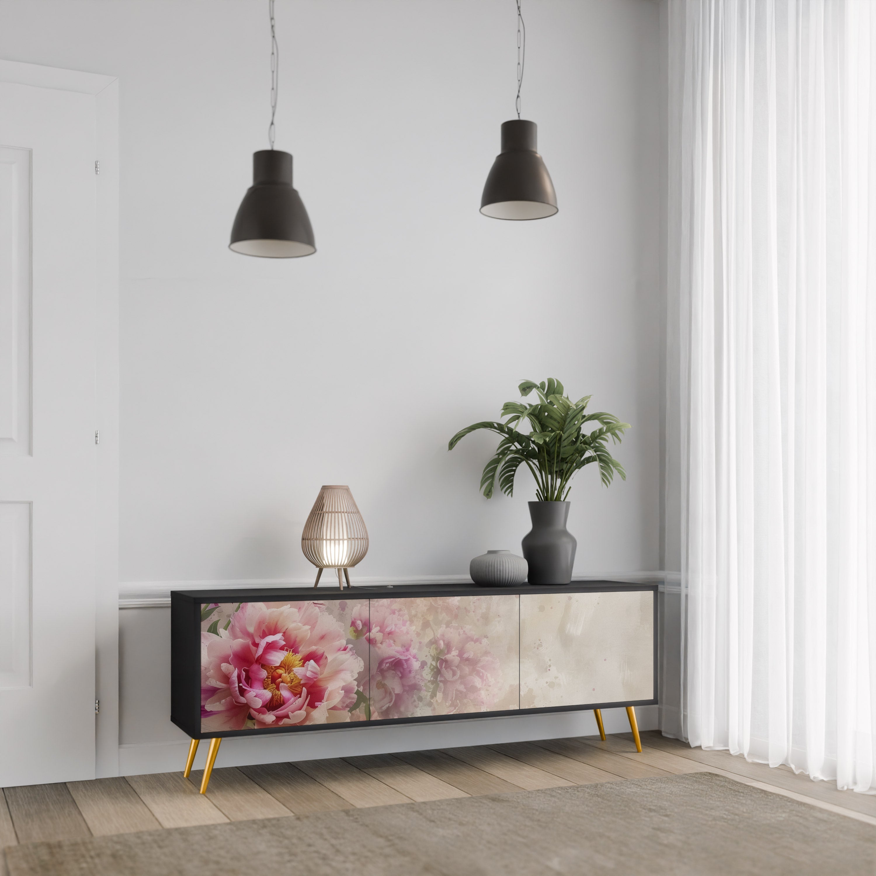 PEONY WHISPER 3-türiger TV-Ständer in Schwarz