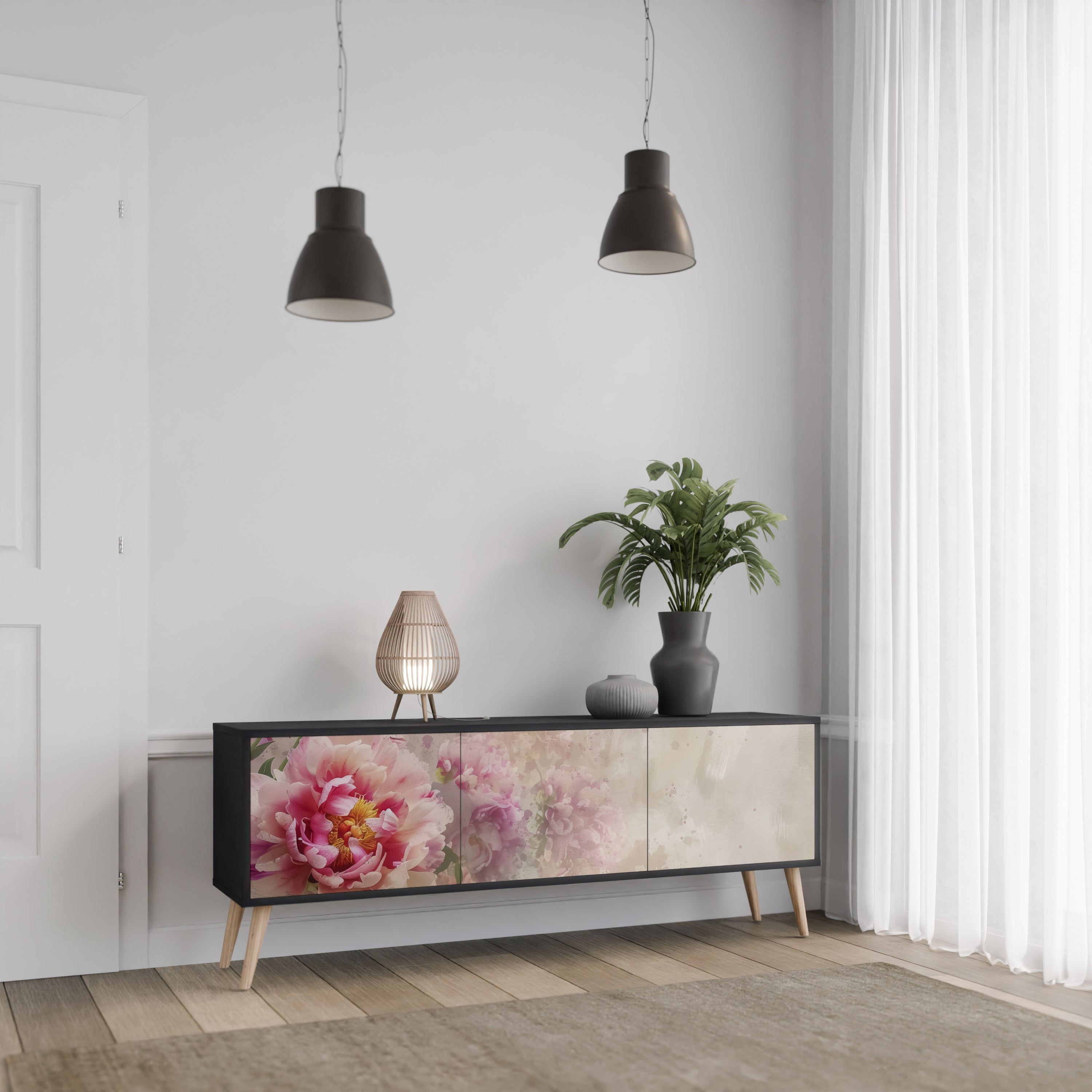 PEONY WHISPER 3-türiger TV-Ständer in Schwarz